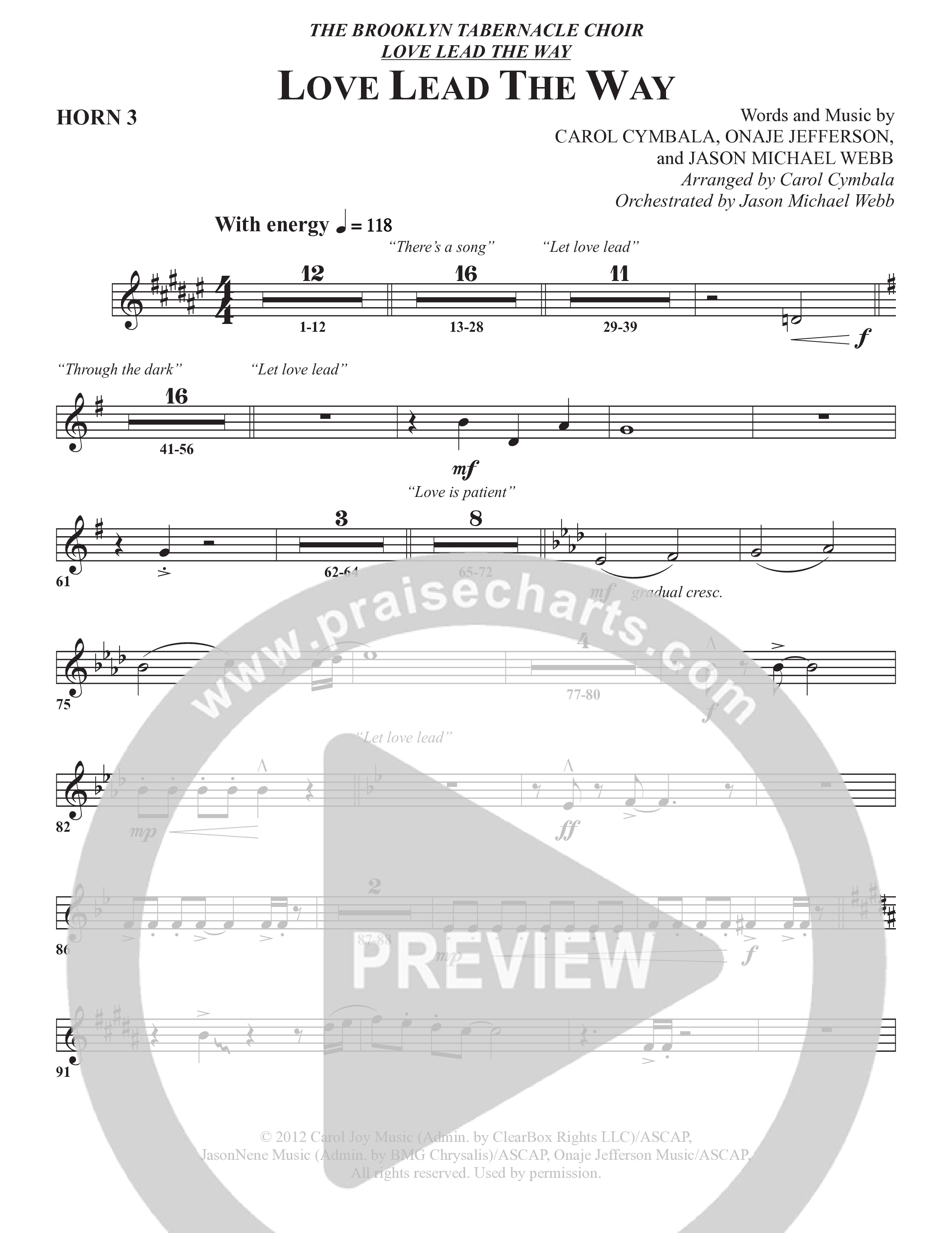 Love Lead The Way (Choral Anthem SATB) French Horn 3 (The Brooklyn Tabernacle Choir / Arr. Carol Cymbala / Orch. Jason Michael Webb)
