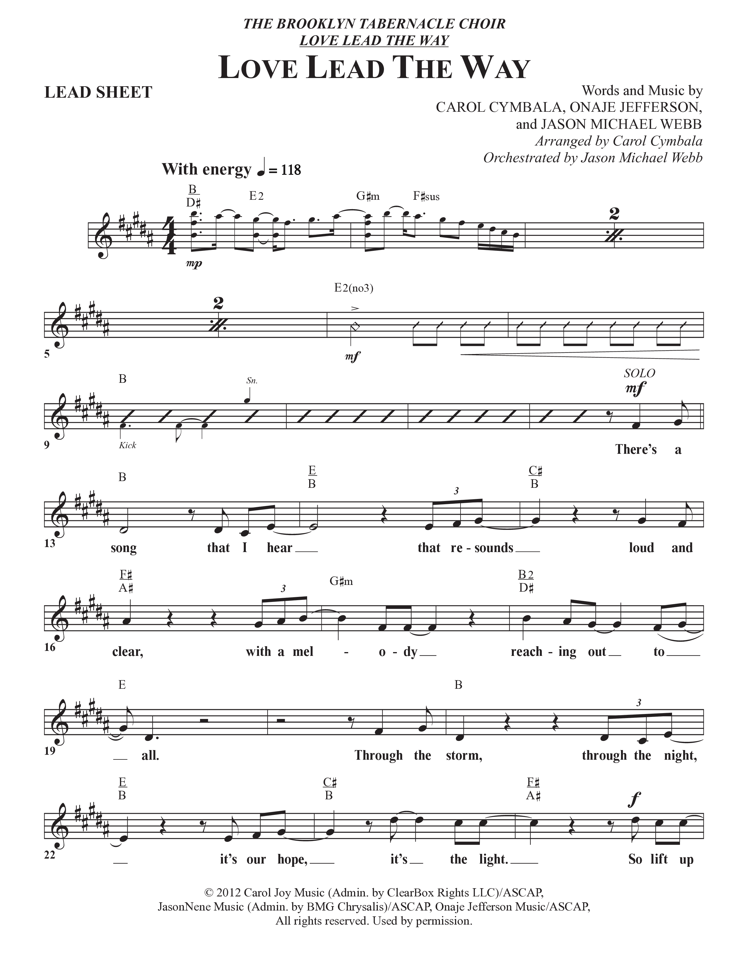 Love Lead The Way (Choral Anthem SATB) Lead Sheet (Melody) (The Brooklyn Tabernacle Choir / Arr. Carol Cymbala / Orch. Jason Michael Webb)