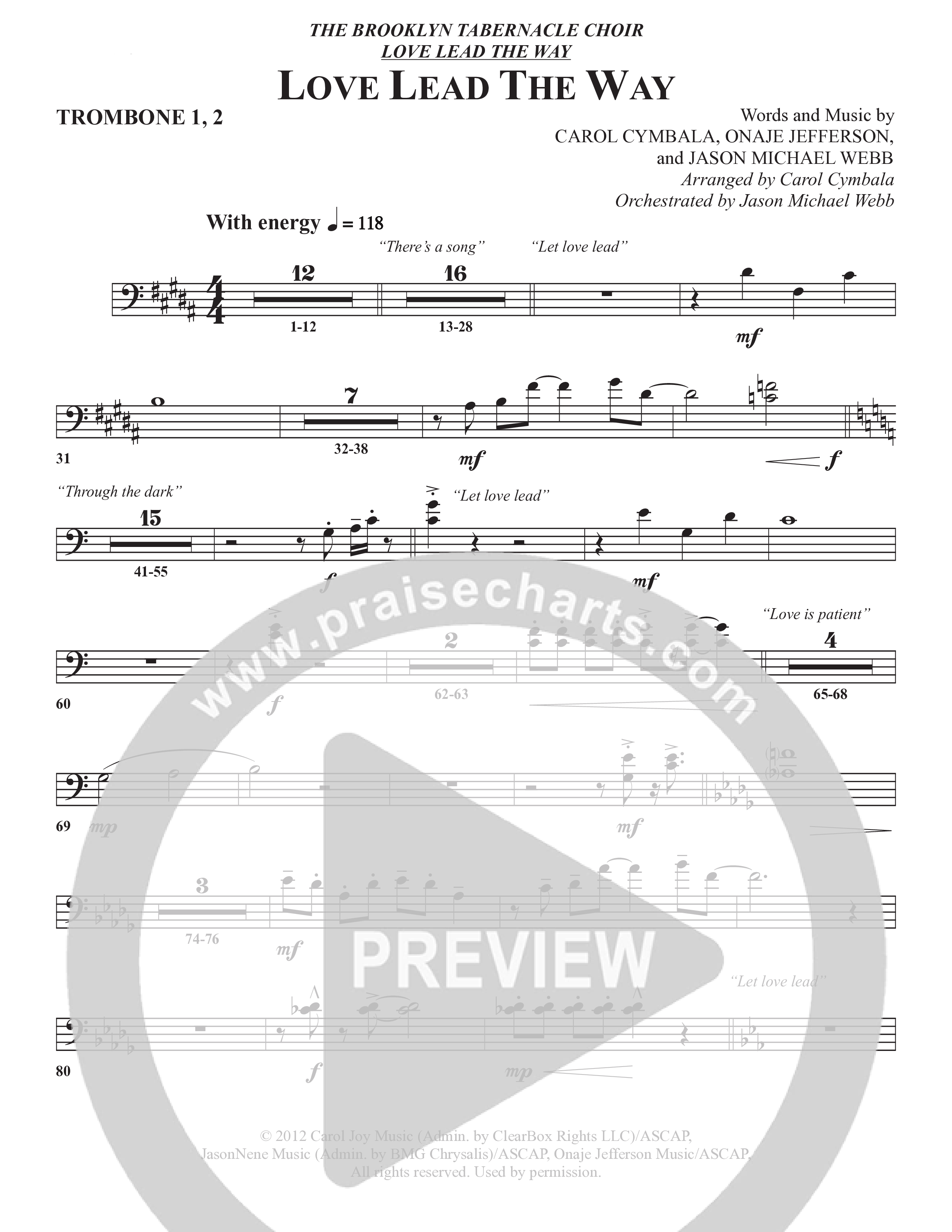 Love Lead The Way (Choral Anthem SATB) Trombone 1/2 (The Brooklyn Tabernacle Choir / Arr. Carol Cymbala / Orch. Jason Michael Webb)