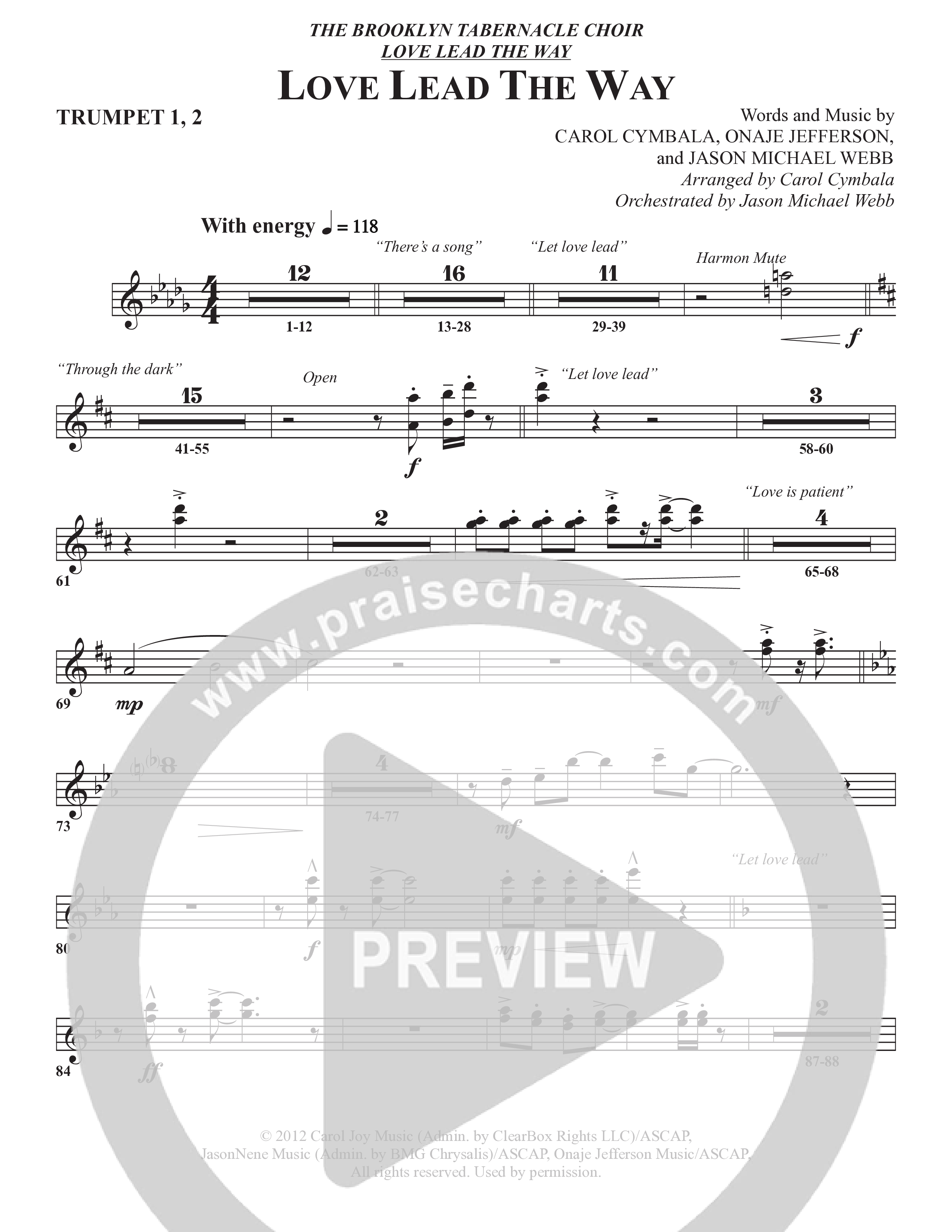 Love Lead The Way (Choral Anthem SATB) Trumpet 1,2 (The Brooklyn Tabernacle Choir / Arr. Carol Cymbala / Orch. Jason Michael Webb)