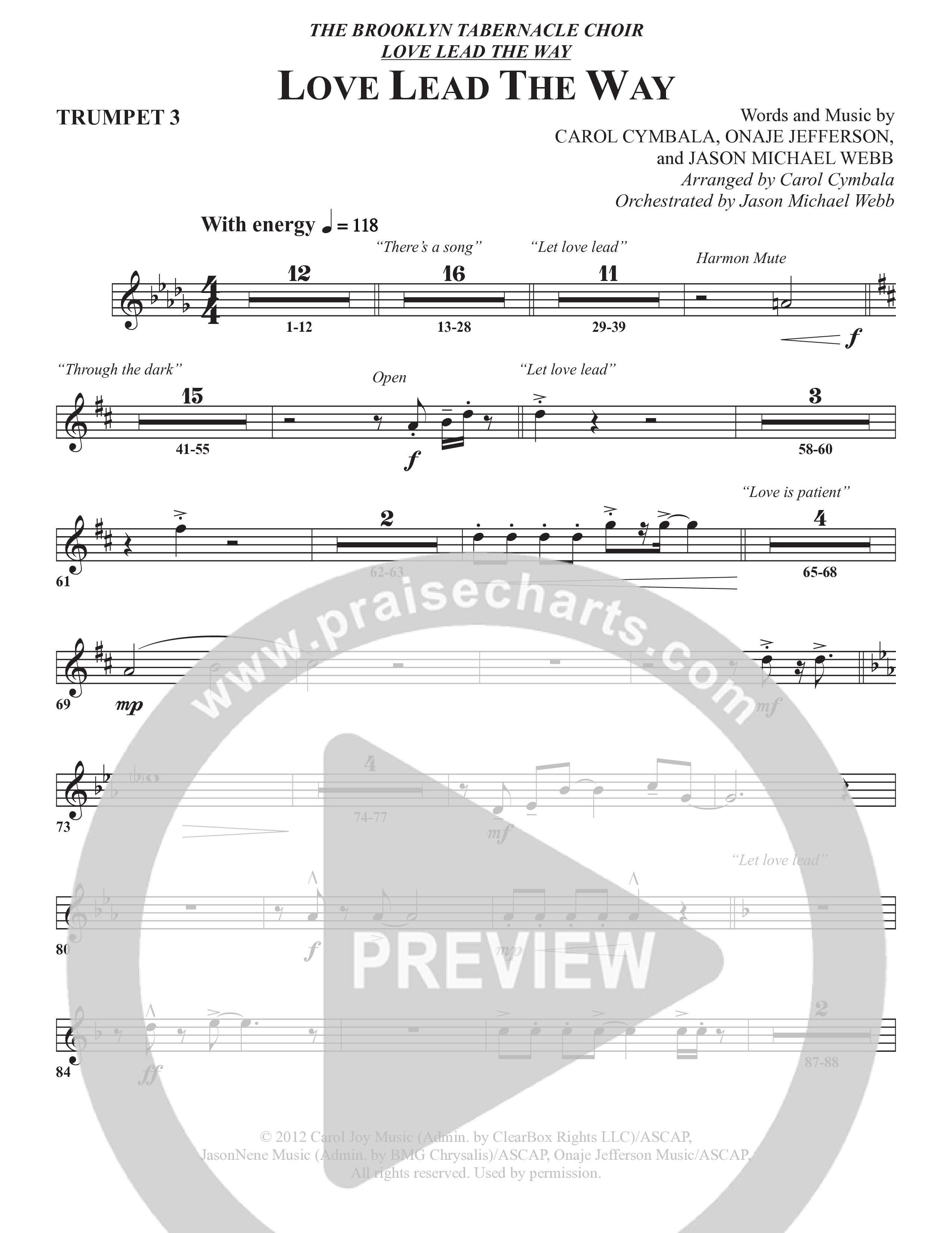 Love Lead The Way (Choral Anthem SATB) Trumpet 3 (The Brooklyn Tabernacle Choir / Arr. Carol Cymbala / Orch. Jason Michael Webb)