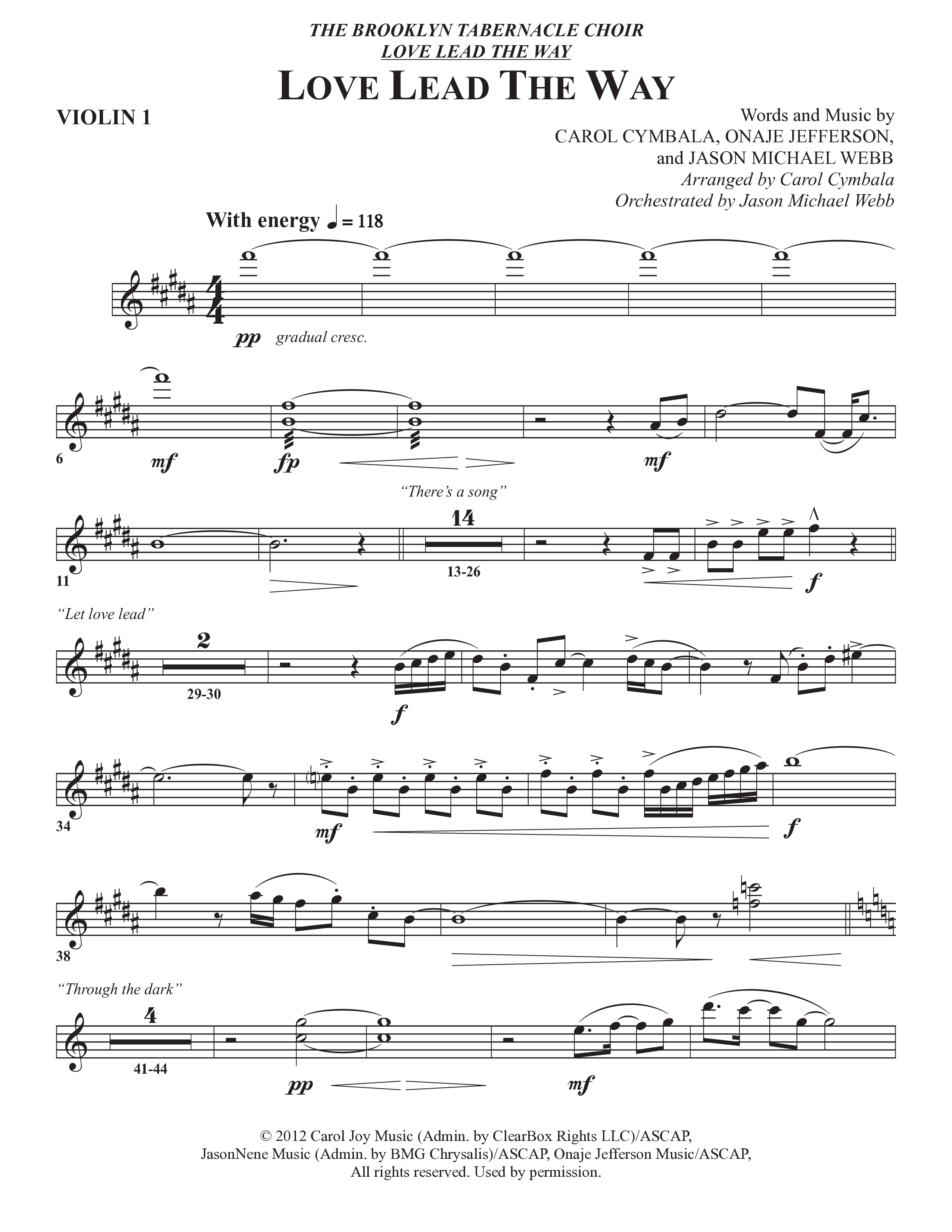 Love Lead The Way (Choral Anthem SATB) Violin 1 (The Brooklyn Tabernacle Choir / Arr. Carol Cymbala / Orch. Jason Michael Webb)