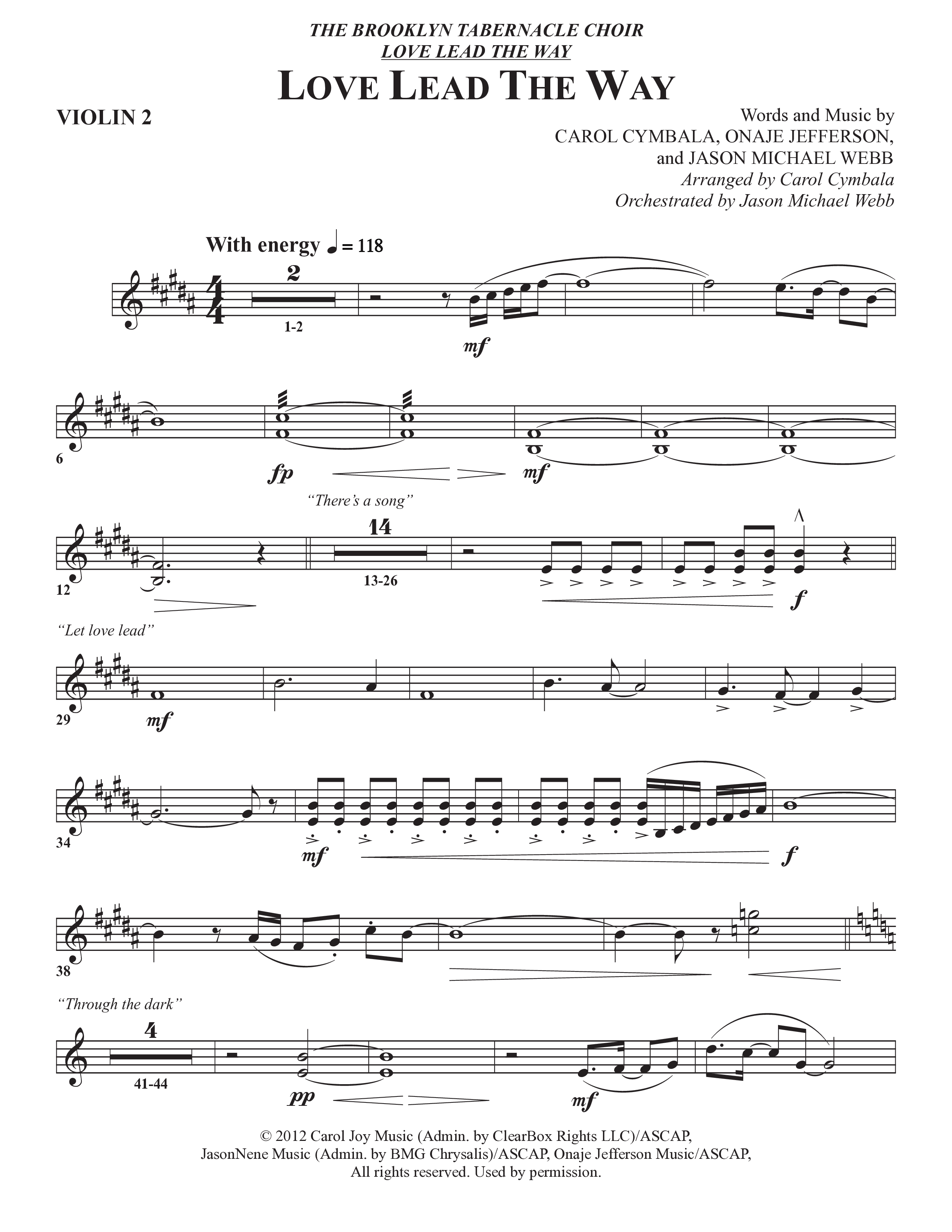 Love Lead The Way (Choral Anthem SATB) Violin 2 (The Brooklyn Tabernacle Choir / Arr. Carol Cymbala / Orch. Jason Michael Webb)