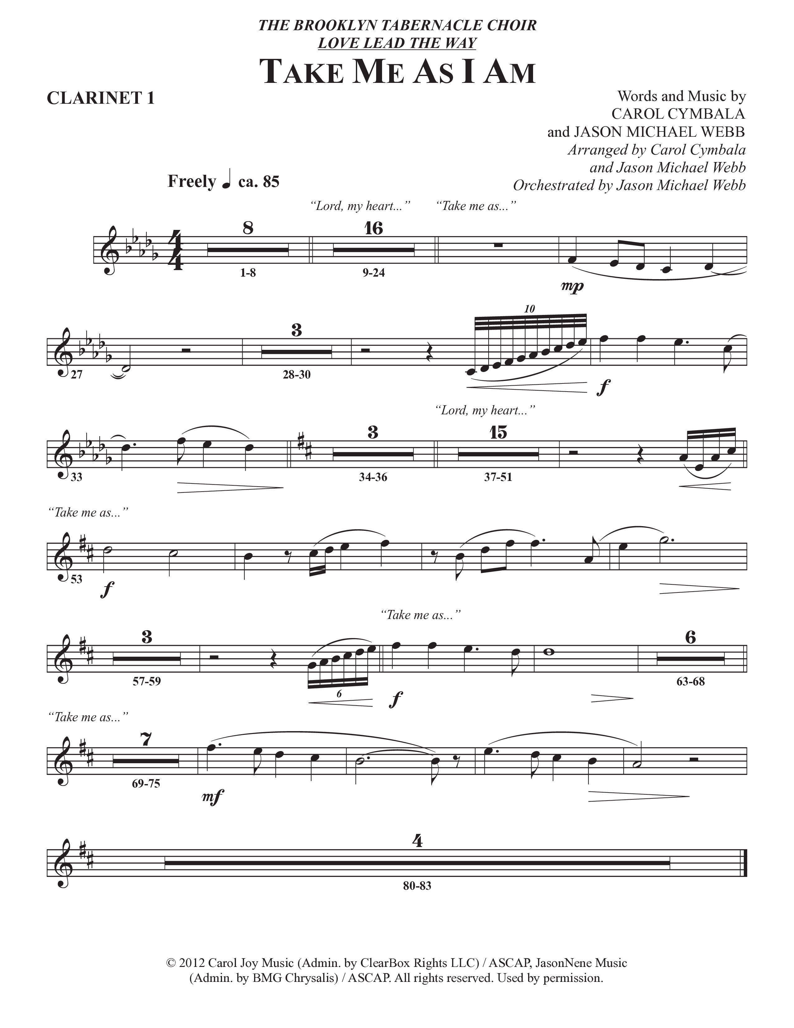 Take Me As I Am (Choral Anthem SATB) Clarinet (The Brooklyn Tabernacle Choir / Arr. Carol Cymbala / Orch. Jason Michael Webb)