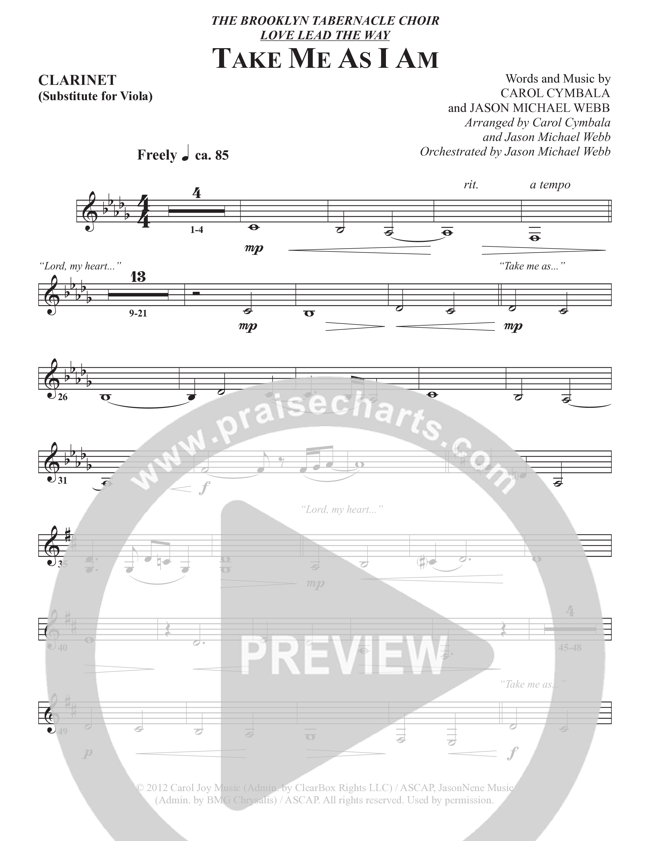 Take Me As I Am (Choral Anthem SATB) Clarinet (The Brooklyn Tabernacle Choir / Arr. Carol Cymbala / Orch. Jason Michael Webb)