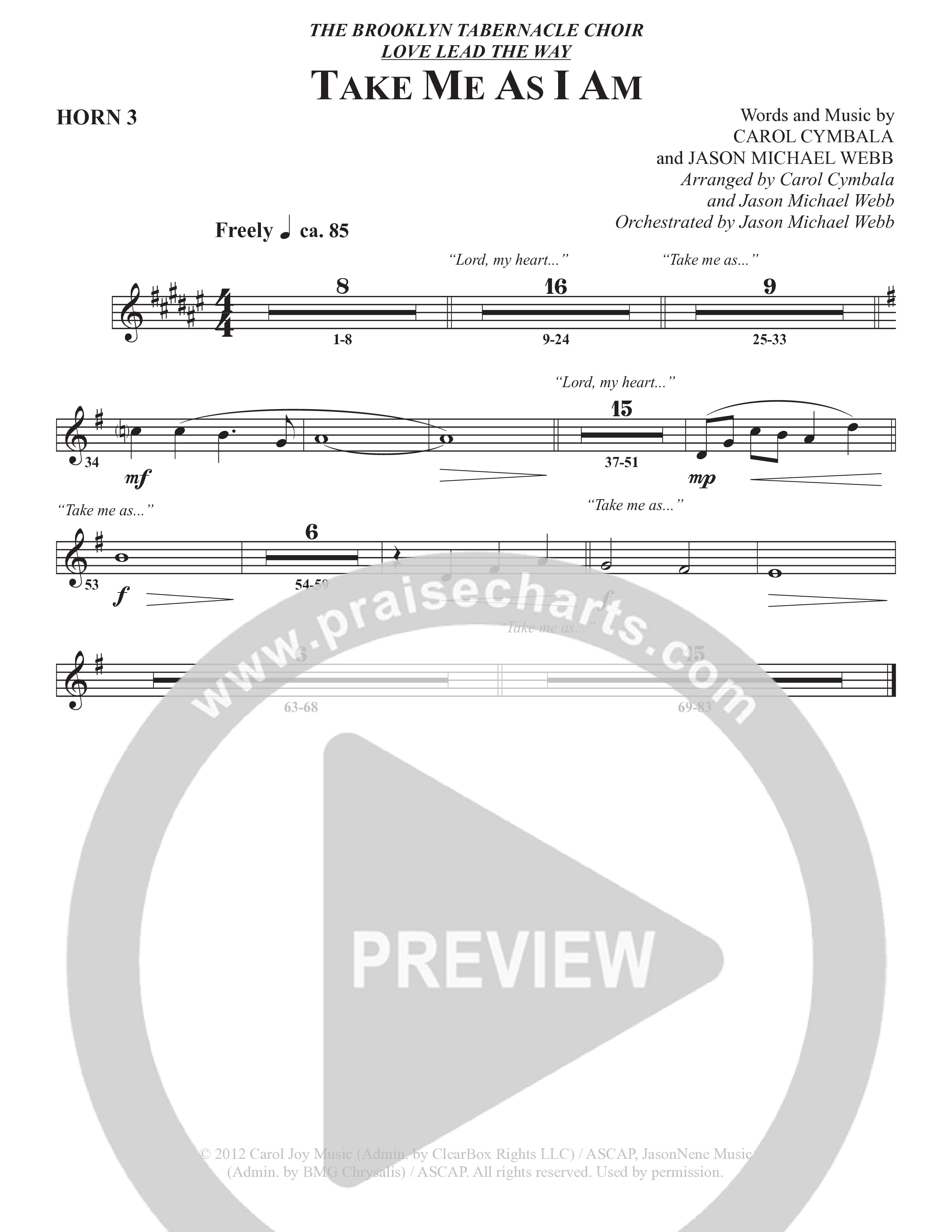 Take Me As I Am (Choral Anthem SATB) French Horn 3 (The Brooklyn Tabernacle Choir / Arr. Carol Cymbala / Orch. Jason Michael Webb)
