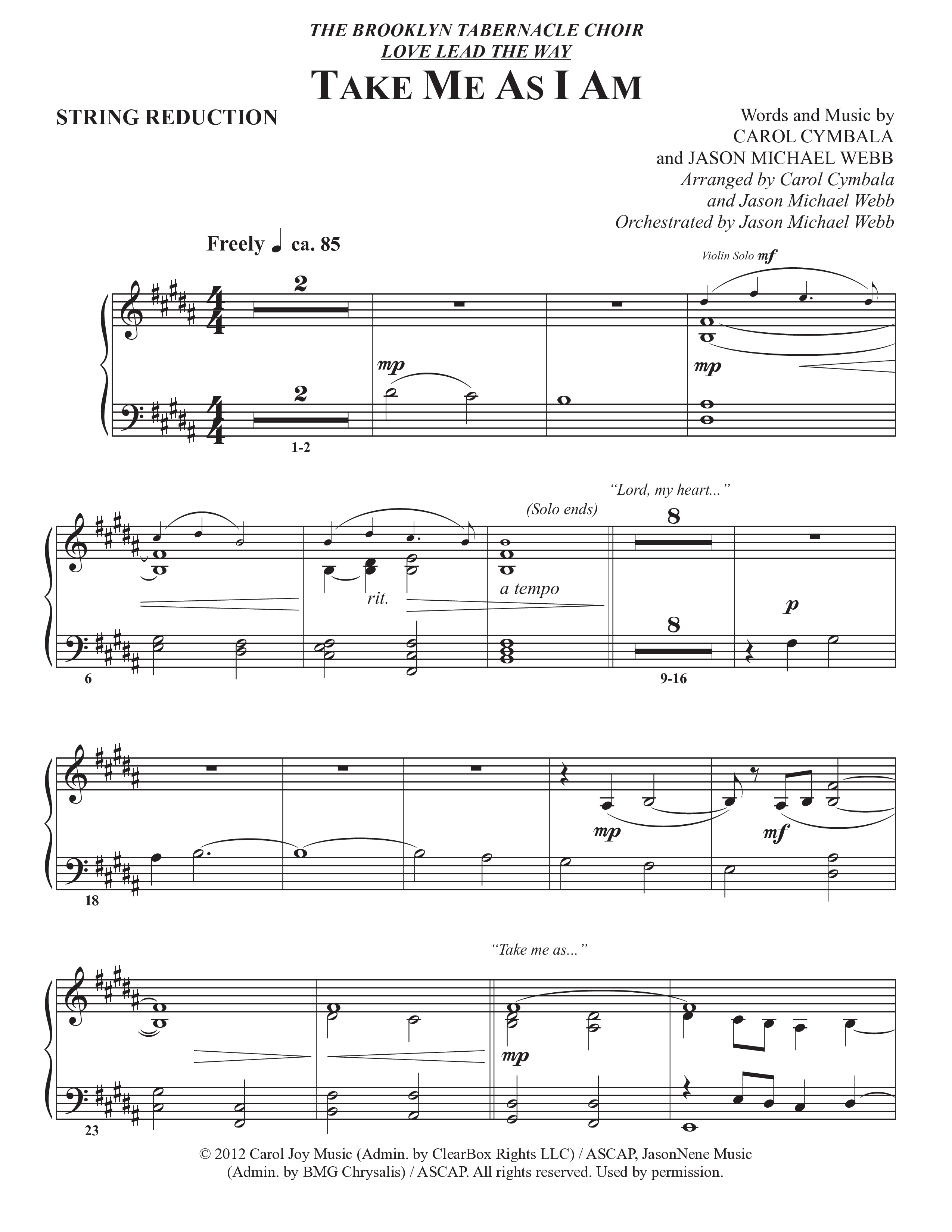 Take Me As I Am (Choral Anthem SATB) String Reduction (The Brooklyn Tabernacle Choir / Arr. Carol Cymbala / Orch. Jason Michael Webb)