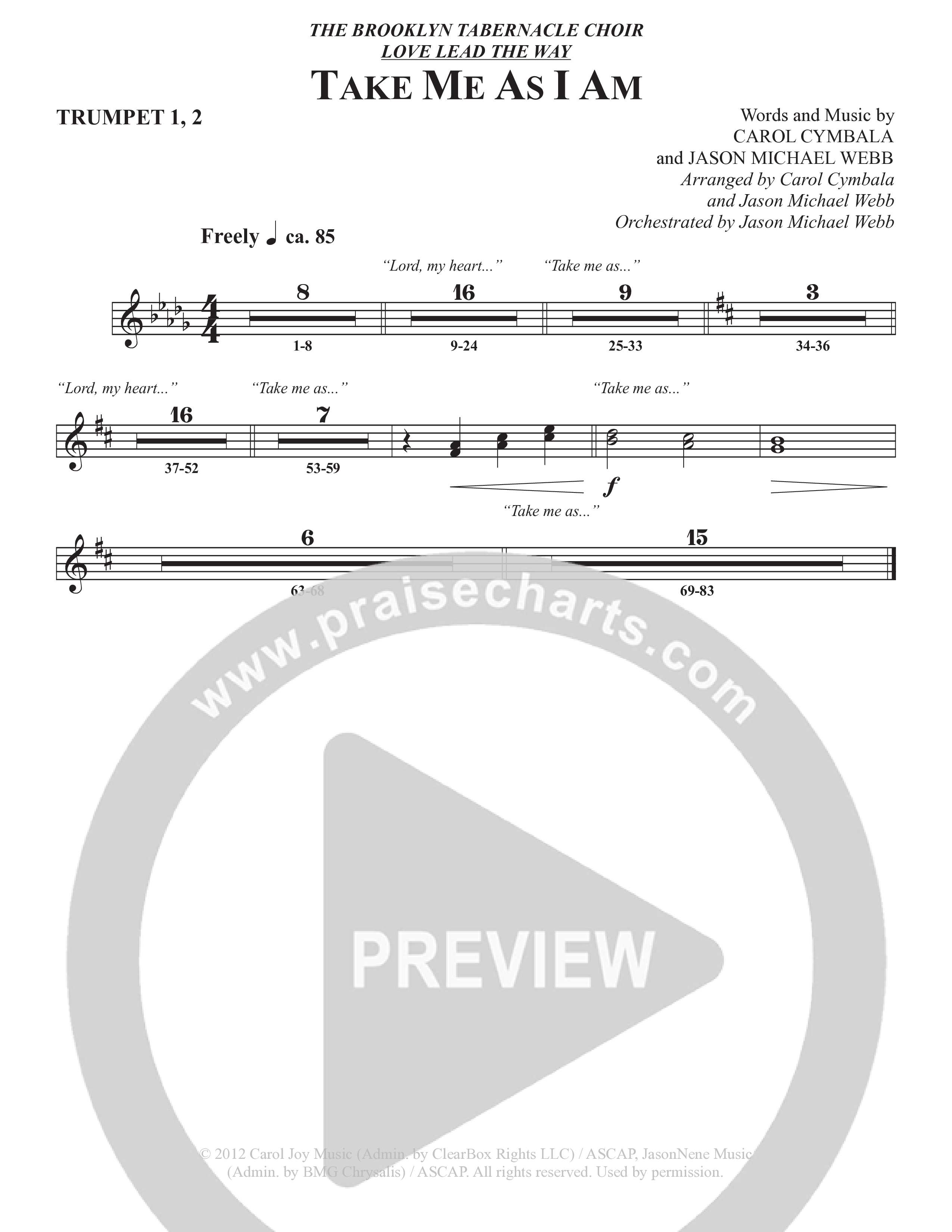 Take Me As I Am (Choral Anthem SATB) Trumpet 1,2 (The Brooklyn Tabernacle Choir / Arr. Carol Cymbala / Orch. Jason Michael Webb)