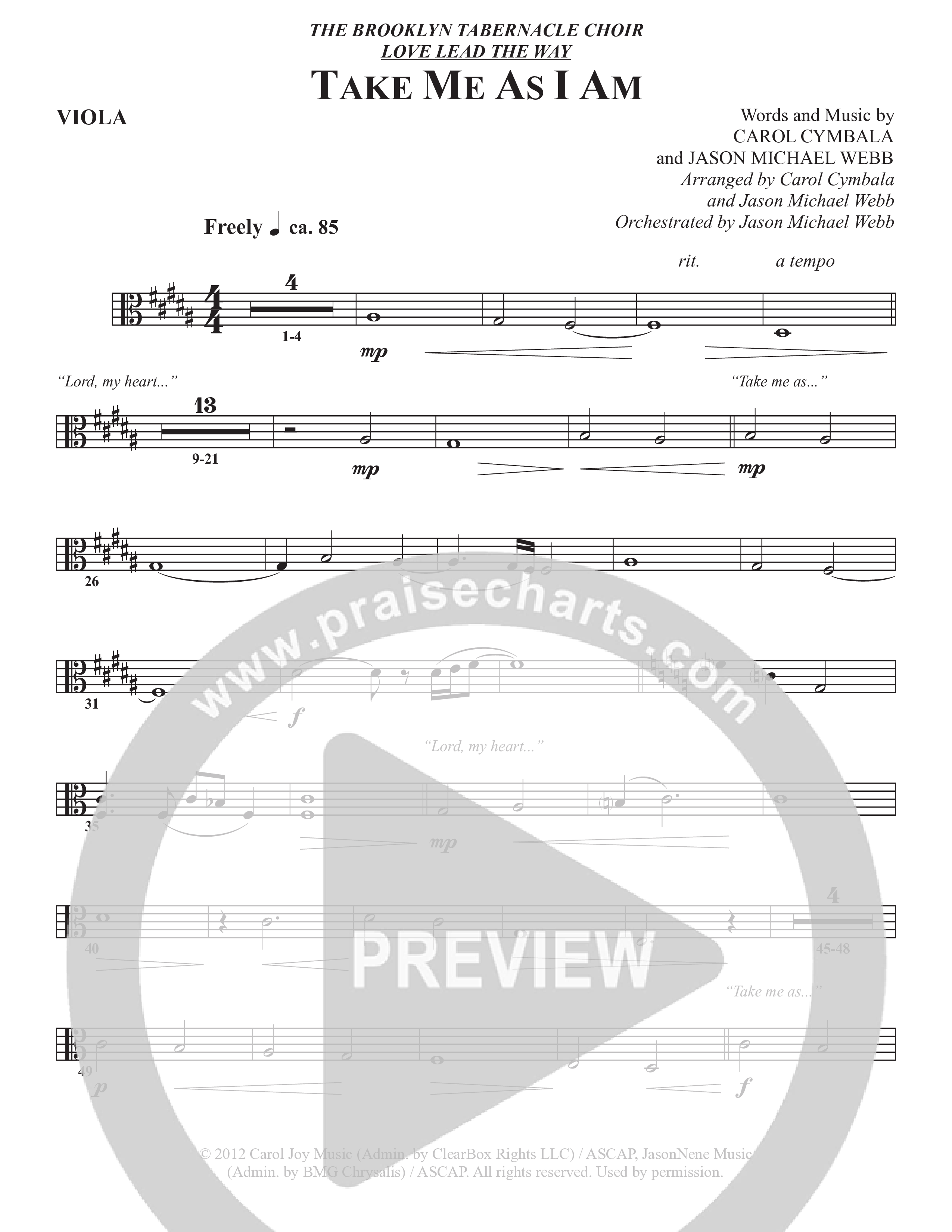 Take Me As I Am (Choral Anthem SATB) Viola (The Brooklyn Tabernacle Choir / Arr. Carol Cymbala / Orch. Jason Michael Webb)