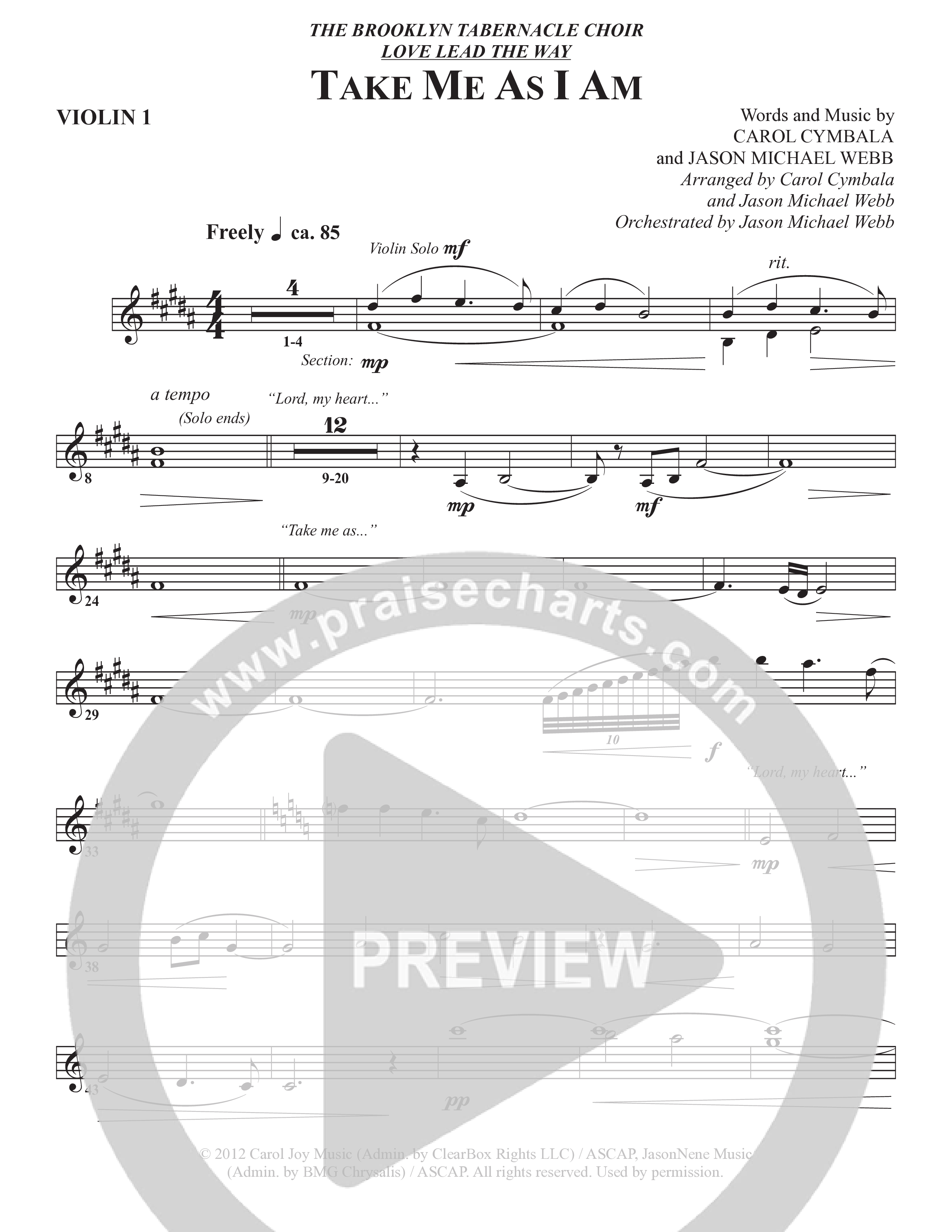 Take Me As I Am (Choral Anthem SATB) Violin 1 (The Brooklyn Tabernacle Choir / Arr. Carol Cymbala / Orch. Jason Michael Webb)