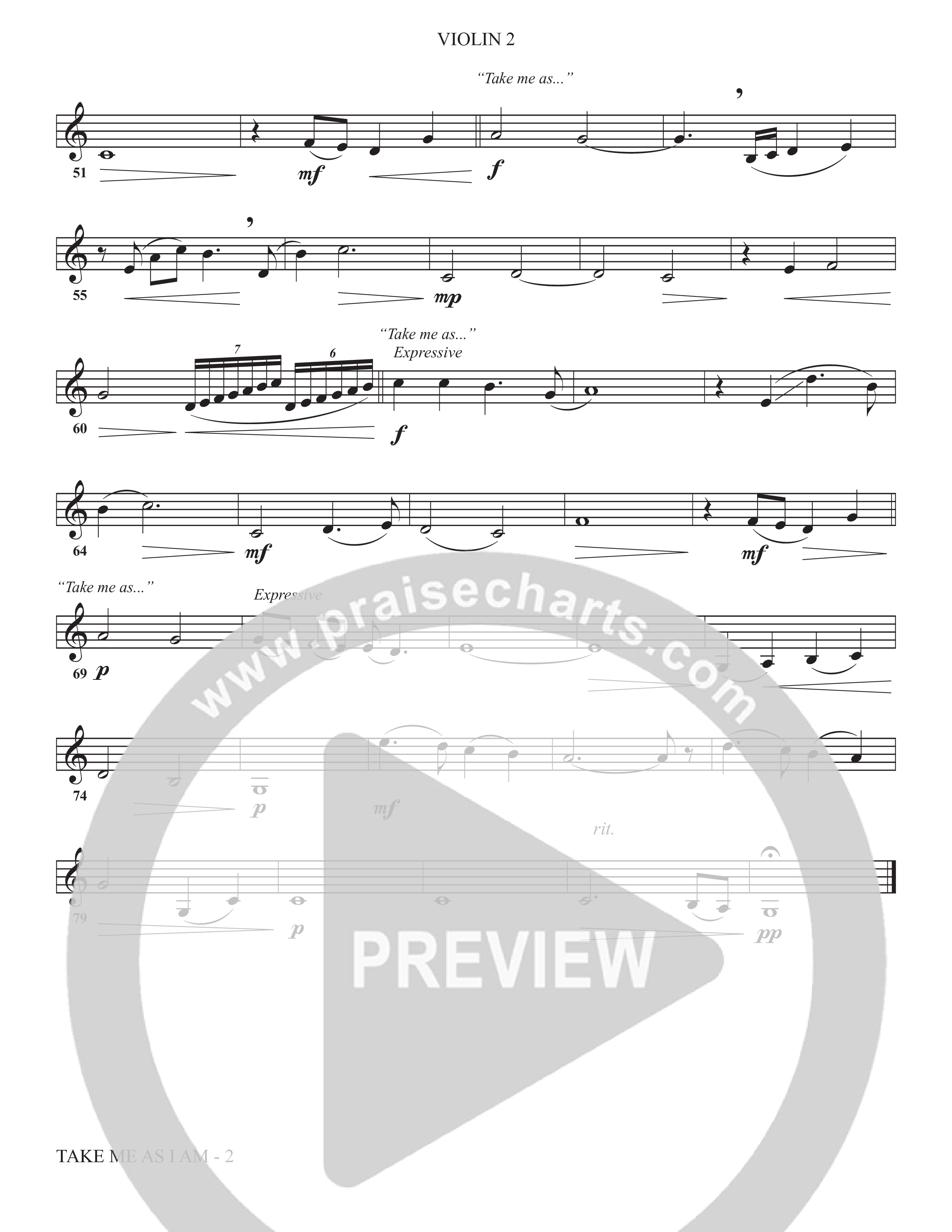 Take Me As I Am (Choral Anthem SATB) Violin 2 (The Brooklyn Tabernacle Choir / Arr. Carol Cymbala / Orch. Jason Michael Webb)