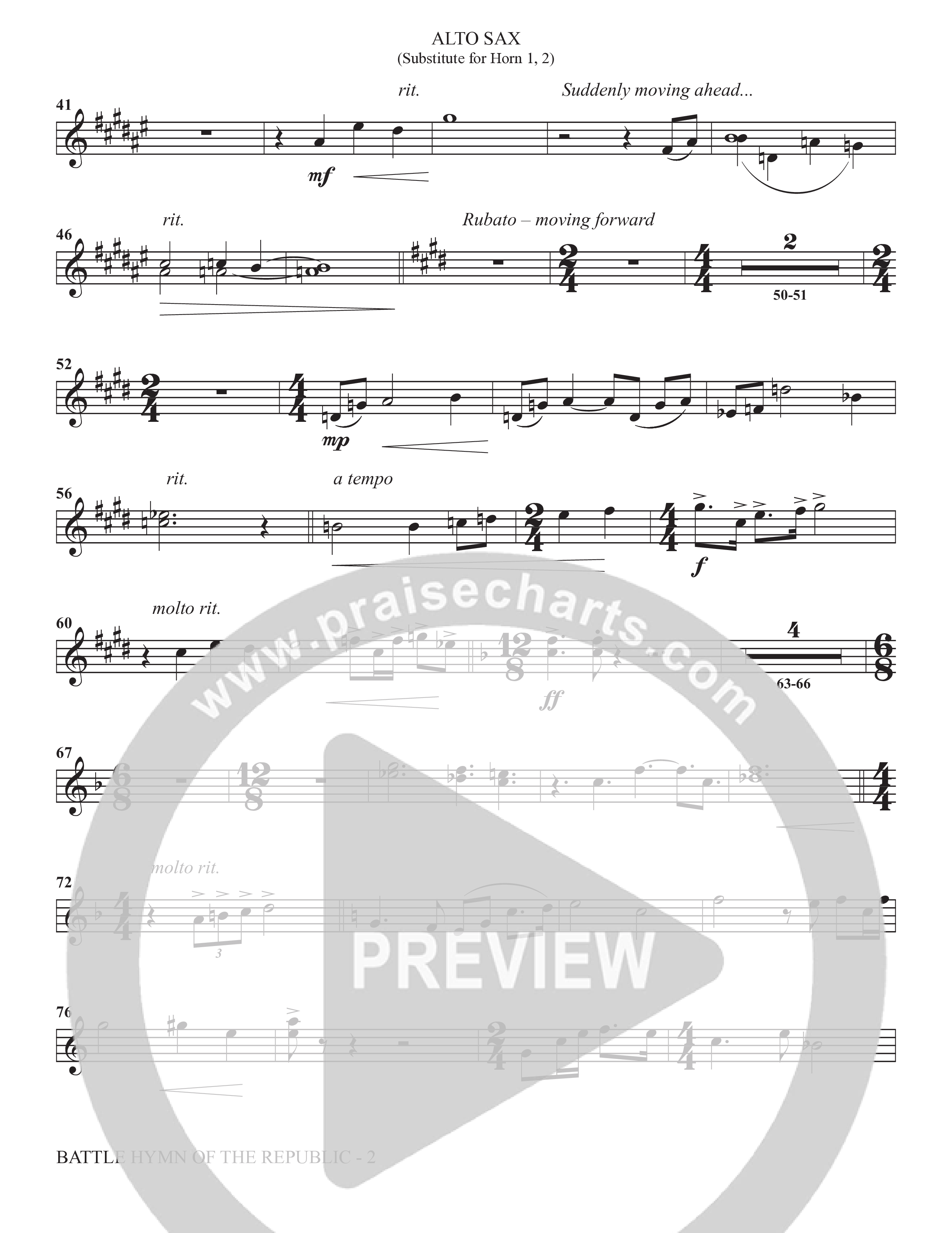 Battle Hymn Of The Republic (Choral Anthem SATB) Alto Sax (The Brooklyn Tabernacle Choir / Arr. Carol Cymbala / Arr. Jason Webb / Orch. David Hamilton)