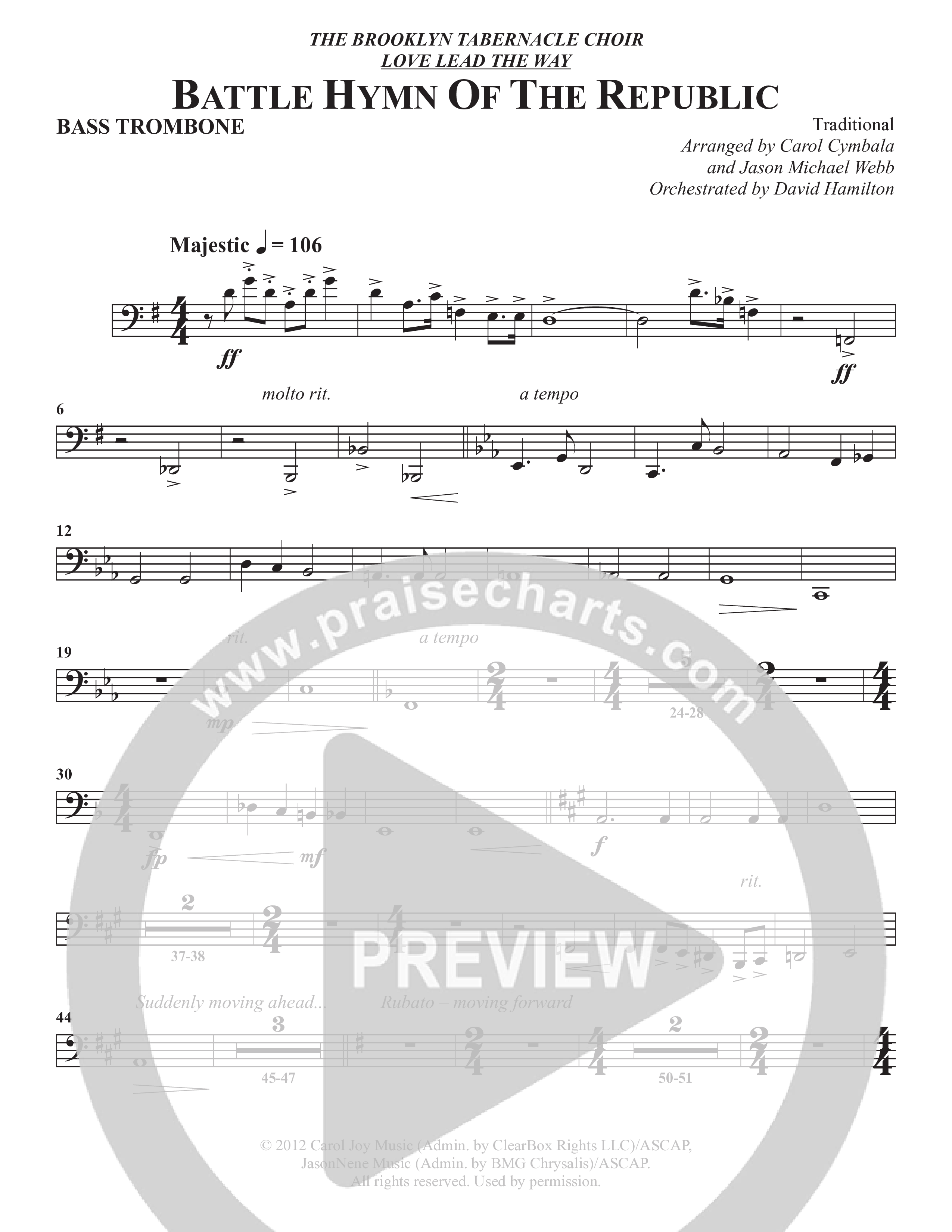 Battle Hymn Of The Republic (Choral Anthem SATB) Bass Trombone (The Brooklyn Tabernacle Choir / Arr. Carol Cymbala / Arr. Jason Webb / Orch. David Hamilton)