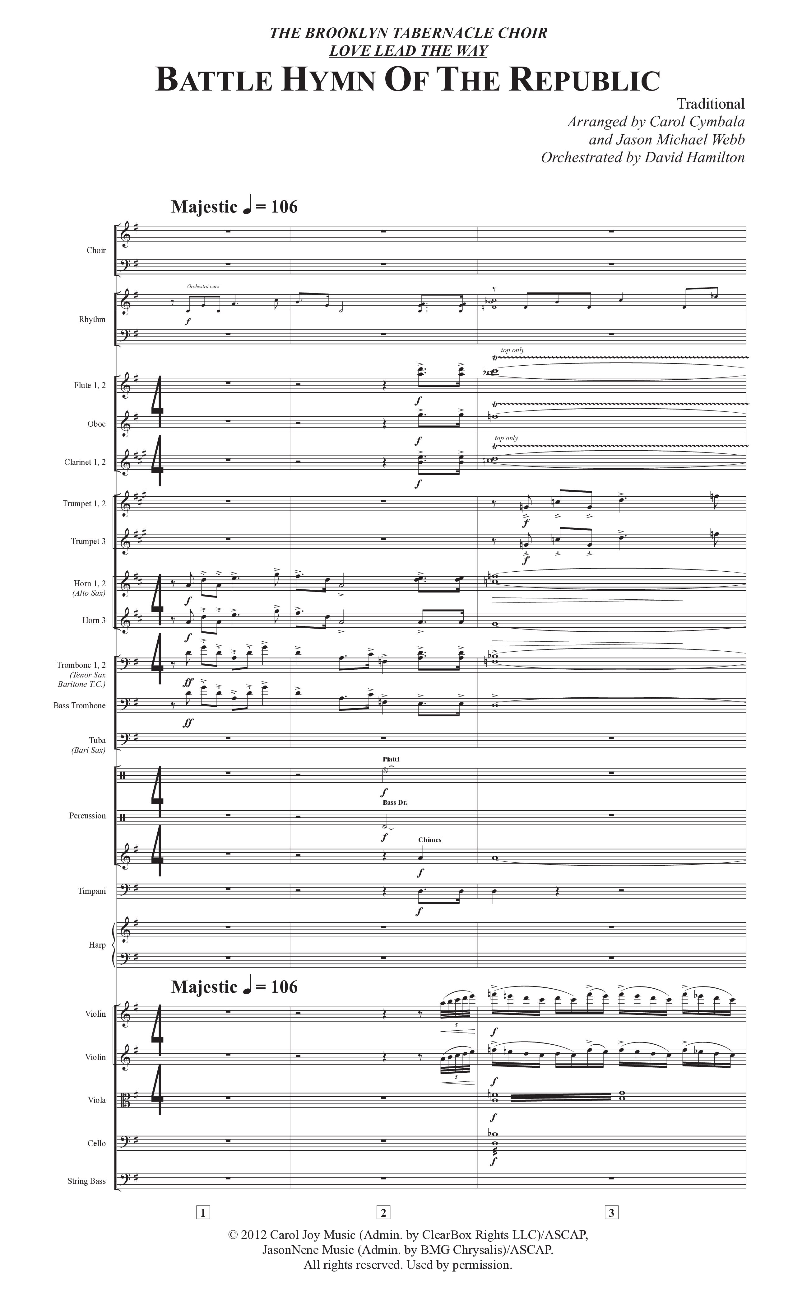 Battle Hymn Of The Republic (Choral Anthem SATB) Orchestration (The Brooklyn Tabernacle Choir / Arr. Carol Cymbala / Arr. Jason Webb / Orch. David Hamilton)