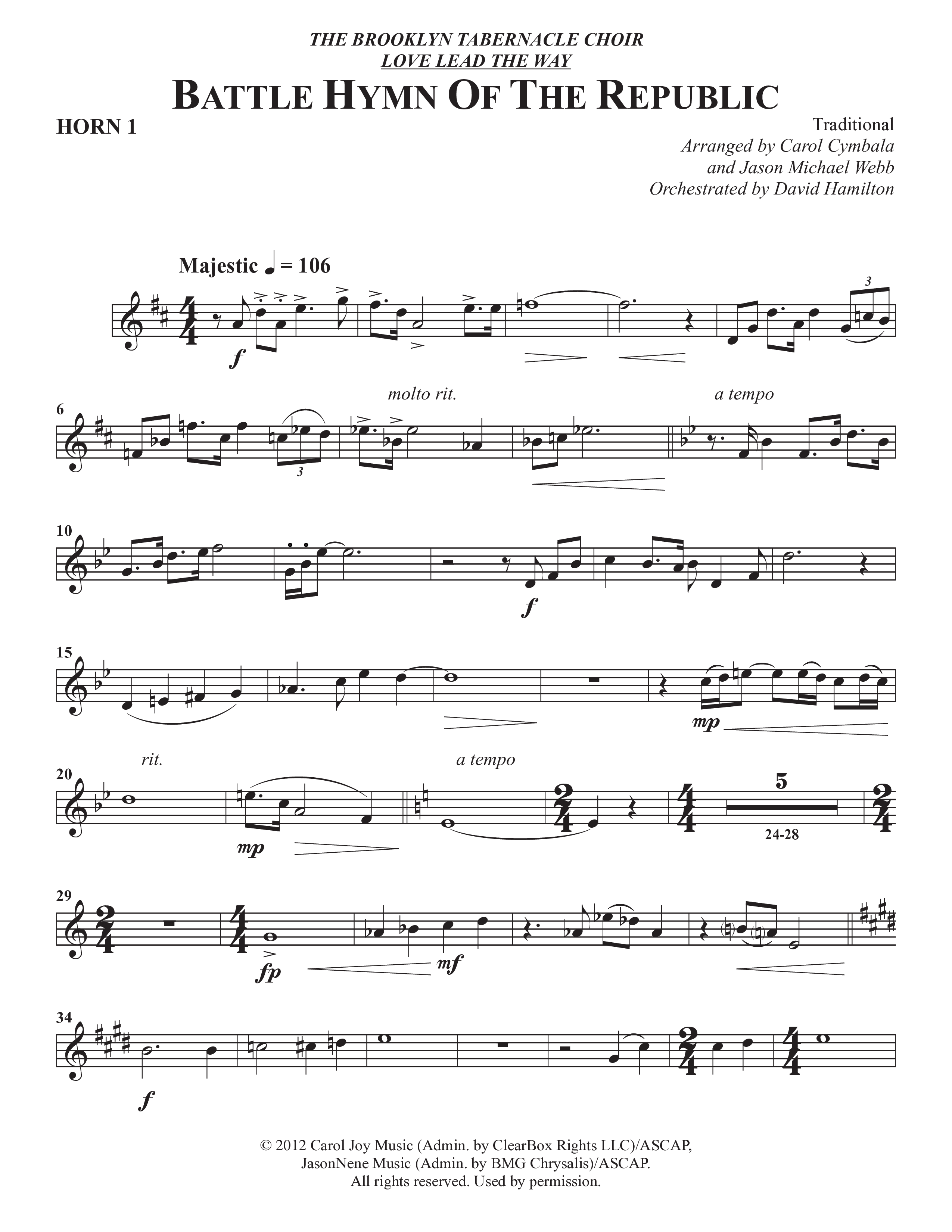 Battle Hymn Of The Republic (Choral Anthem SATB) French Horn 1/2 (The Brooklyn Tabernacle Choir / Arr. Carol Cymbala / Arr. Jason Webb / Orch. David Hamilton)