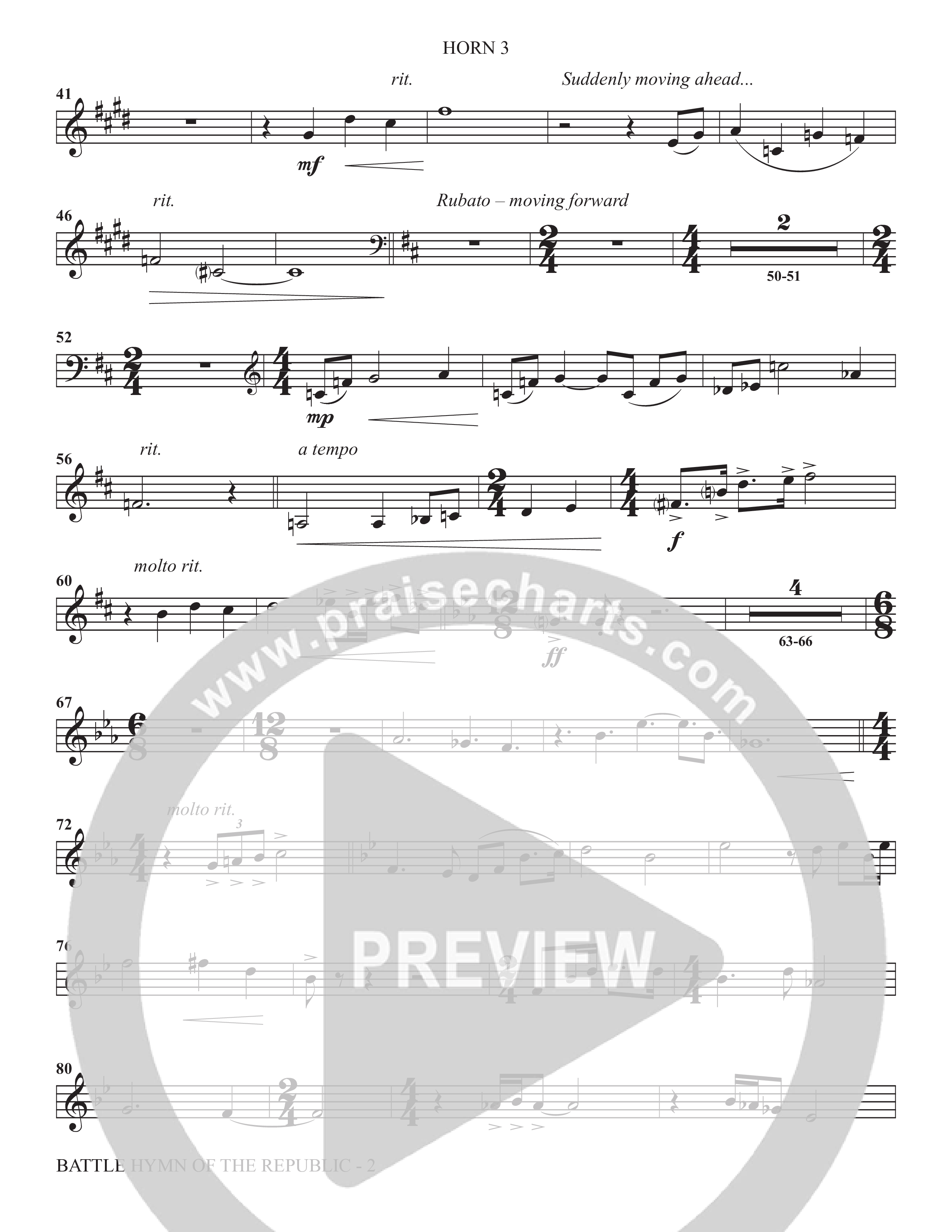Battle Hymn Of The Republic (Choral Anthem SATB) French Horn 3 (The Brooklyn Tabernacle Choir / Arr. Carol Cymbala / Arr. Jason Webb / Orch. David Hamilton)