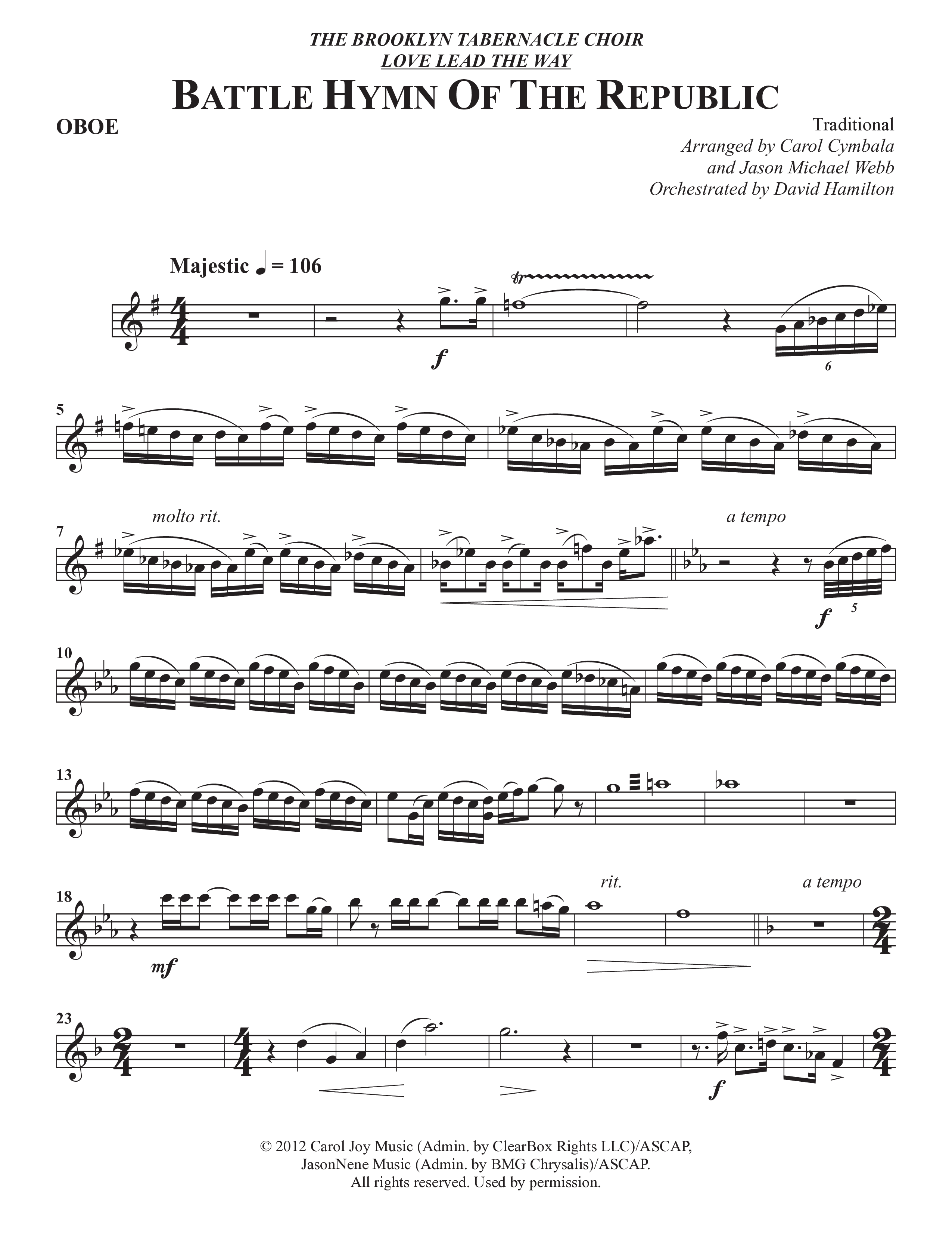 Battle Hymn Of The Republic (Choral Anthem SATB) Oboe (The Brooklyn Tabernacle Choir / Arr. Carol Cymbala / Arr. Jason Webb / Orch. David Hamilton)