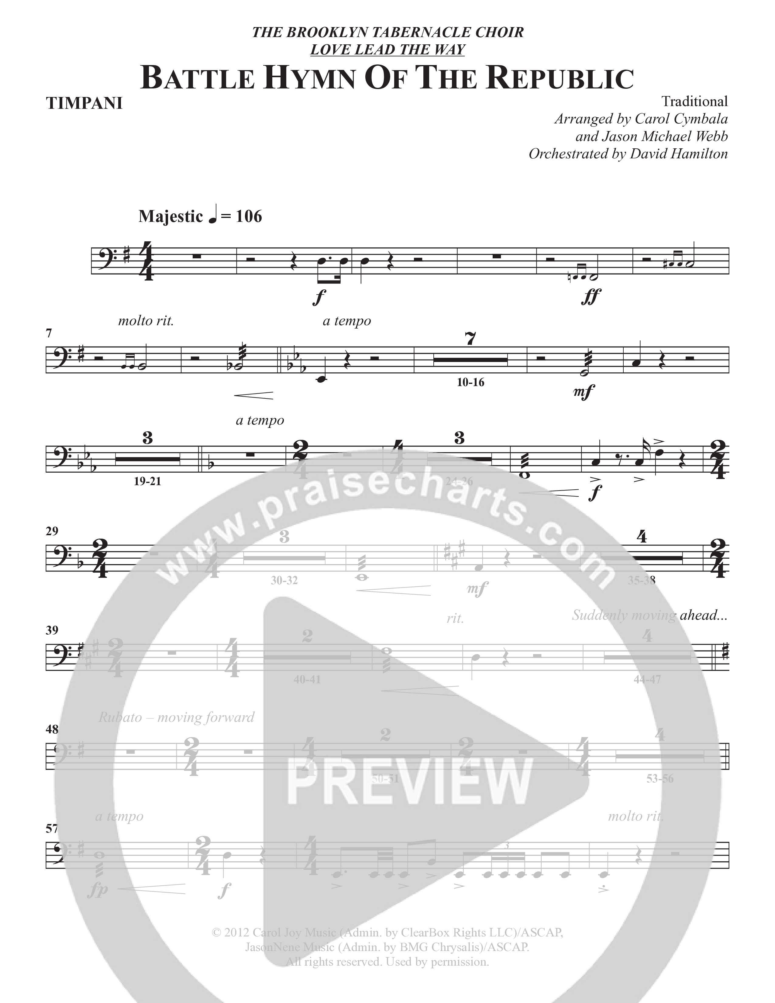 Battle Hymn Of The Republic (Choral Anthem SATB) Timpani (The Brooklyn Tabernacle Choir / Arr. Carol Cymbala / Arr. Jason Webb / Orch. David Hamilton)