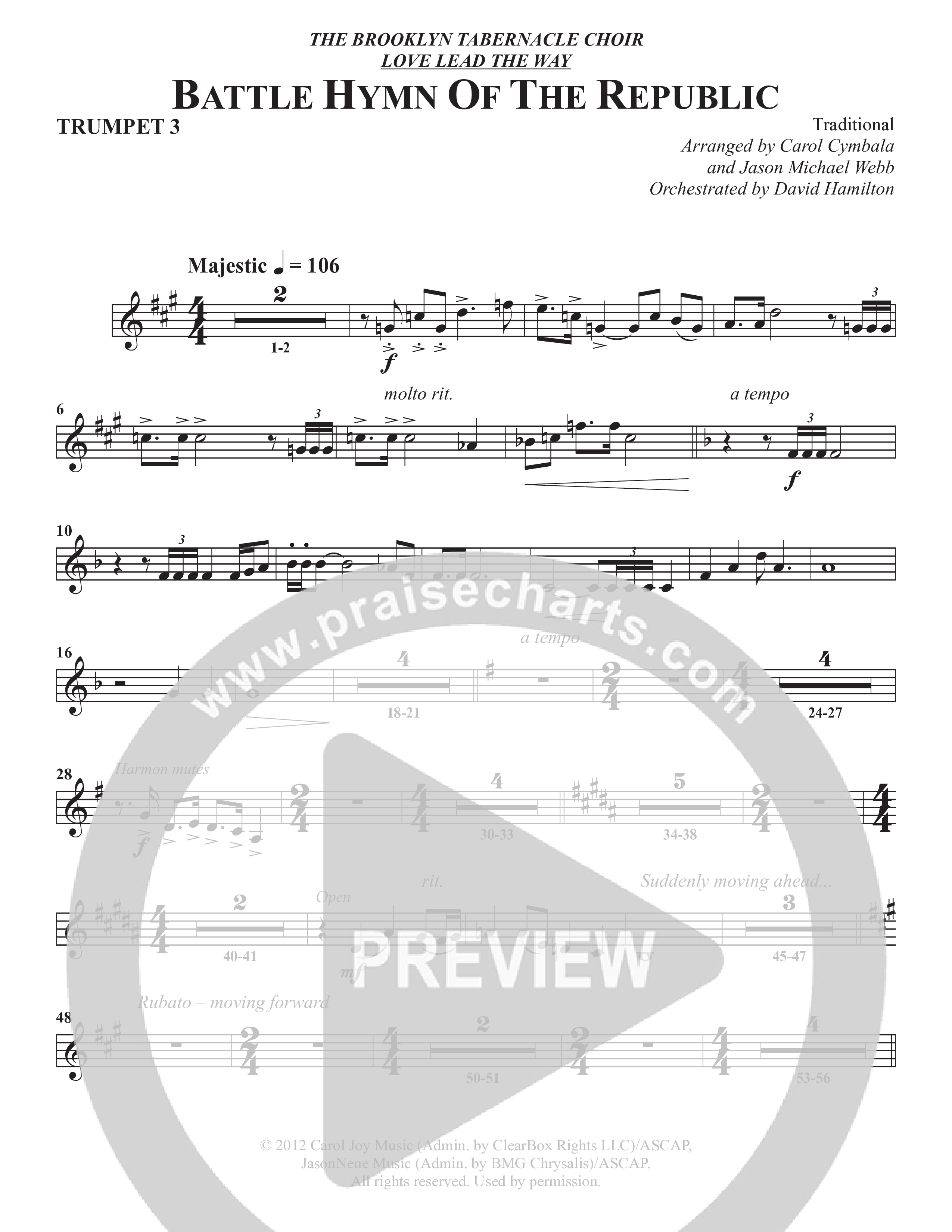 Battle Hymn Of The Republic (Choral Anthem SATB) Trumpet 3 (The Brooklyn Tabernacle Choir / Arr. Carol Cymbala / Arr. Jason Webb / Orch. David Hamilton)