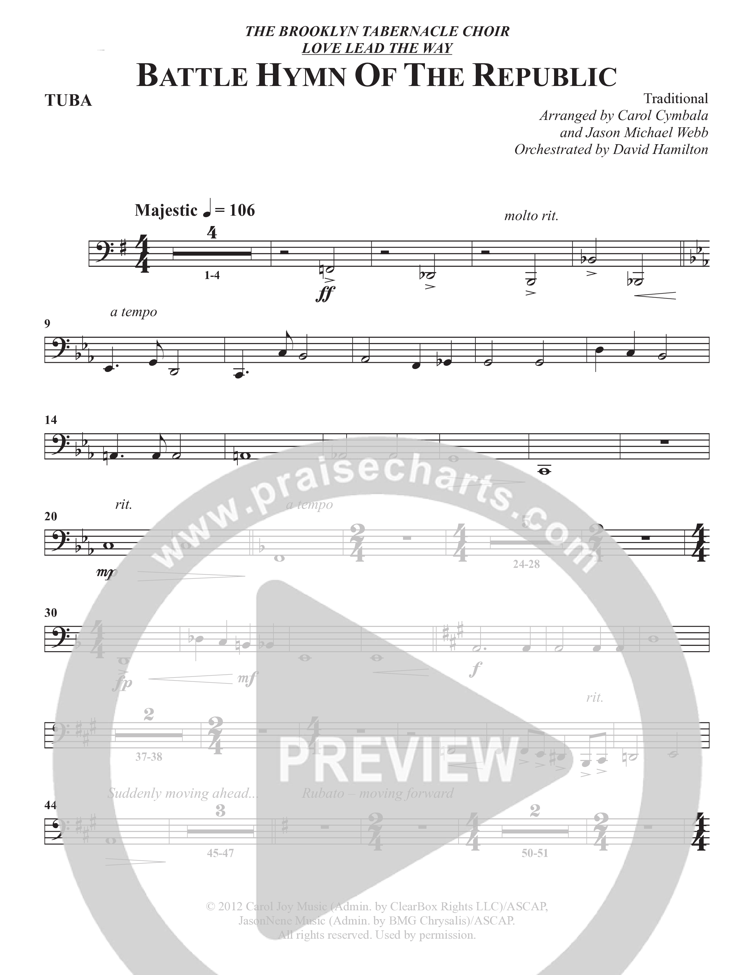 Battle Hymn Of The Republic (Choral Anthem SATB) Tuba (The Brooklyn Tabernacle Choir / Arr. Carol Cymbala / Arr. Jason Webb / Orch. David Hamilton)