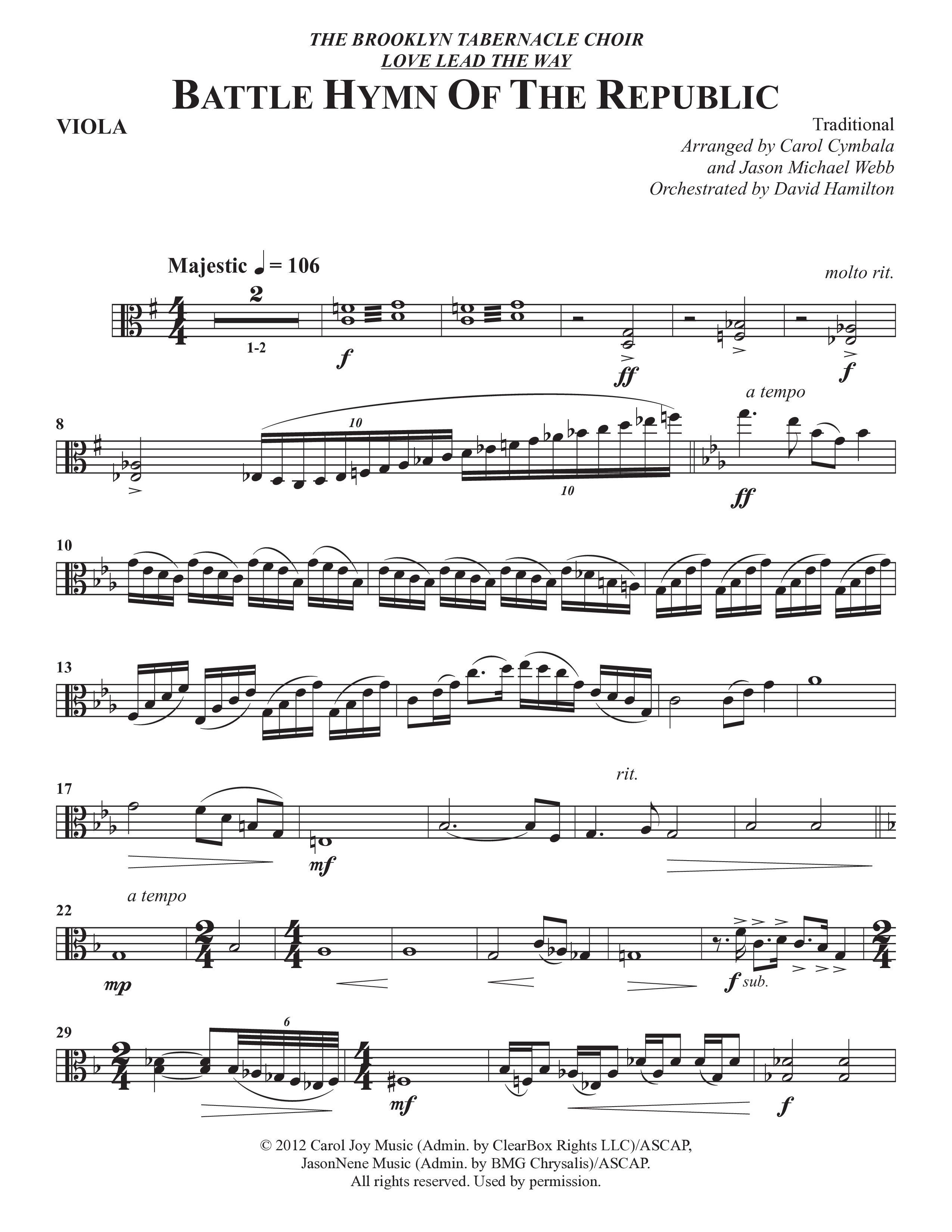 Battle Hymn Of The Republic (Choral Anthem SATB) Viola (The Brooklyn Tabernacle Choir / Arr. Carol Cymbala / Arr. Jason Webb / Orch. David Hamilton)