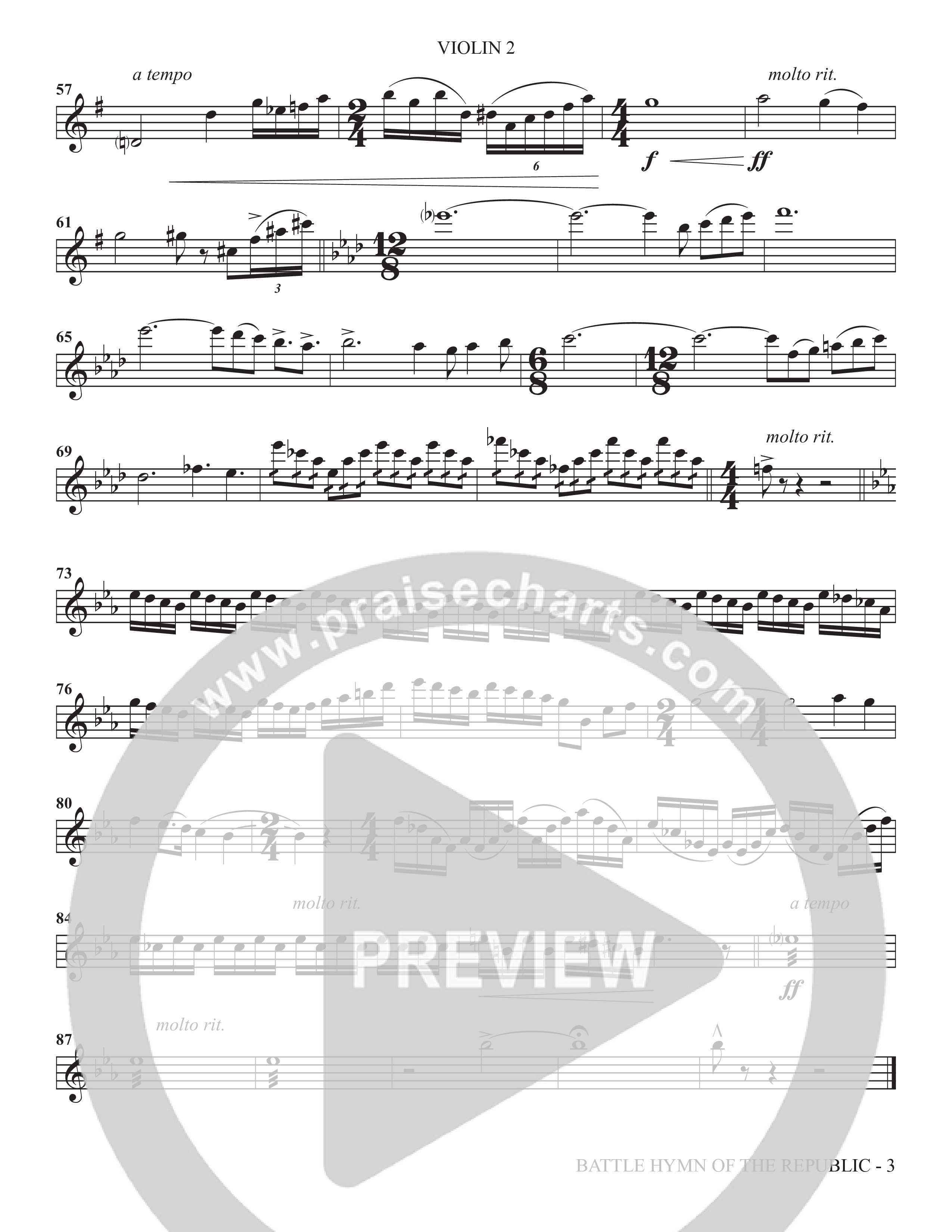 Battle Hymn Of The Republic (Choral Anthem SATB) Violin 2 (The Brooklyn Tabernacle Choir / Arr. Carol Cymbala / Arr. Jason Webb / Orch. David Hamilton)