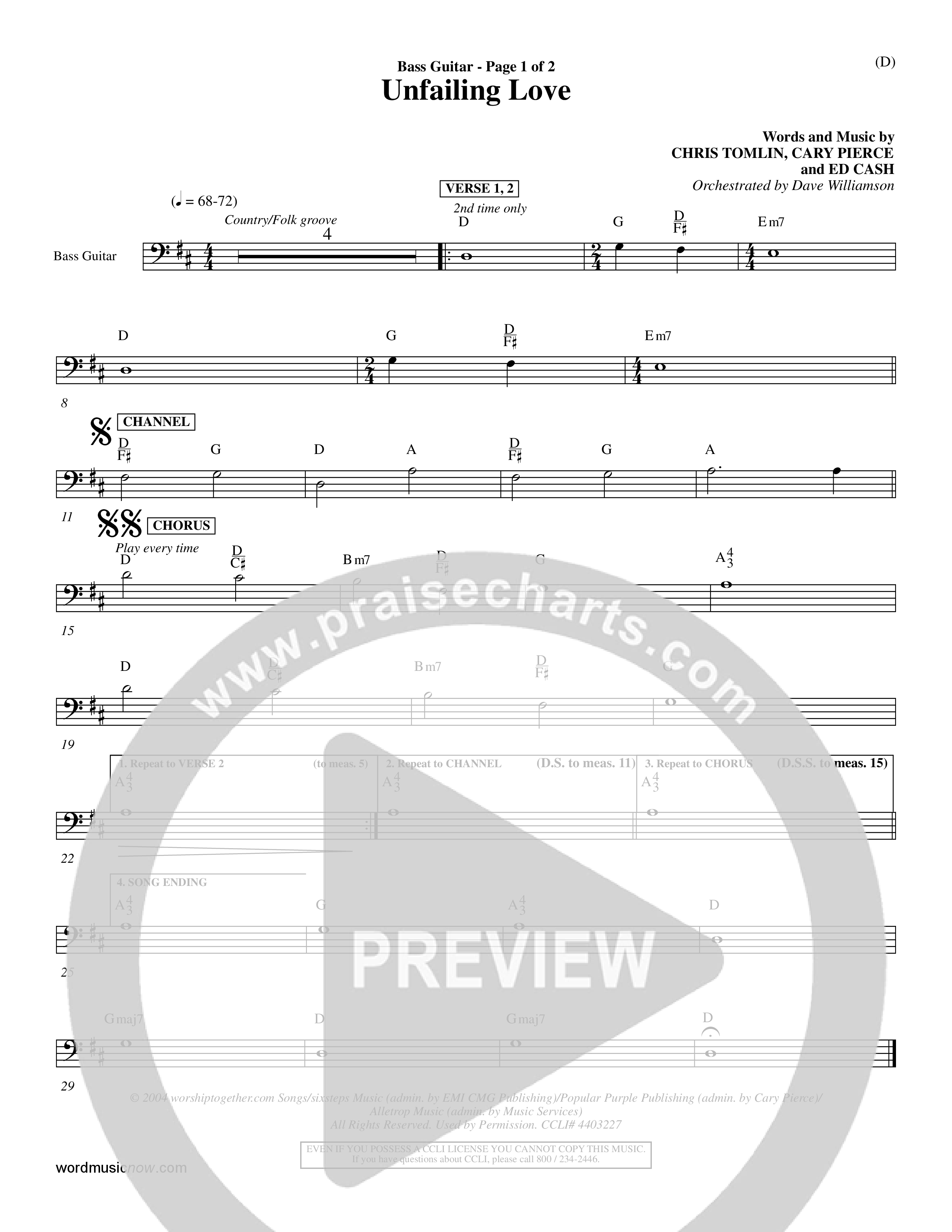 Unfailing Love (Choral Anthem SATB) Bass Guitar (Word Music Choral / Orch. Dave Williamson)