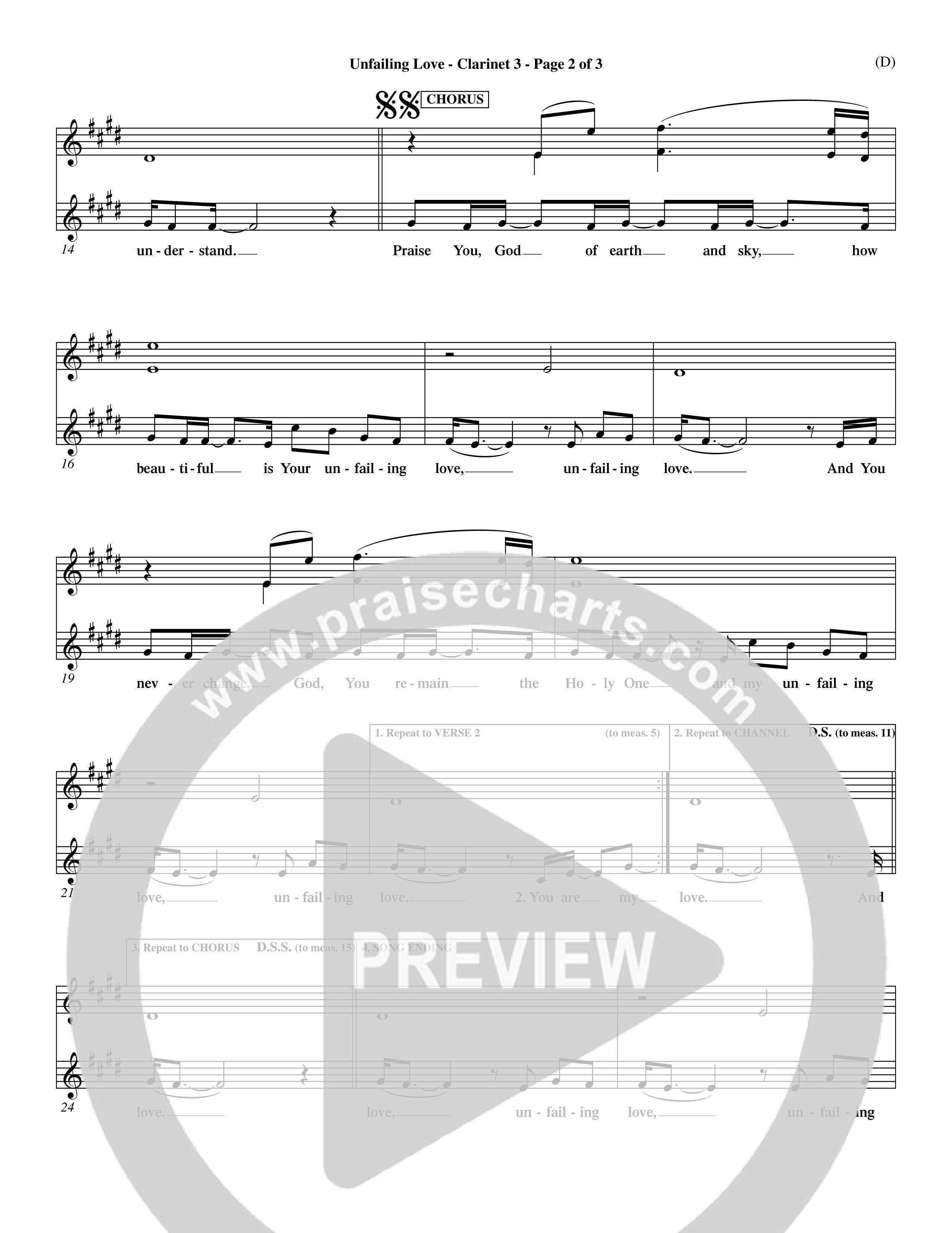 Unfailing Love (Choral Anthem SATB) Clarinet 3 (Word Music Choral / Orch. Dave Williamson)