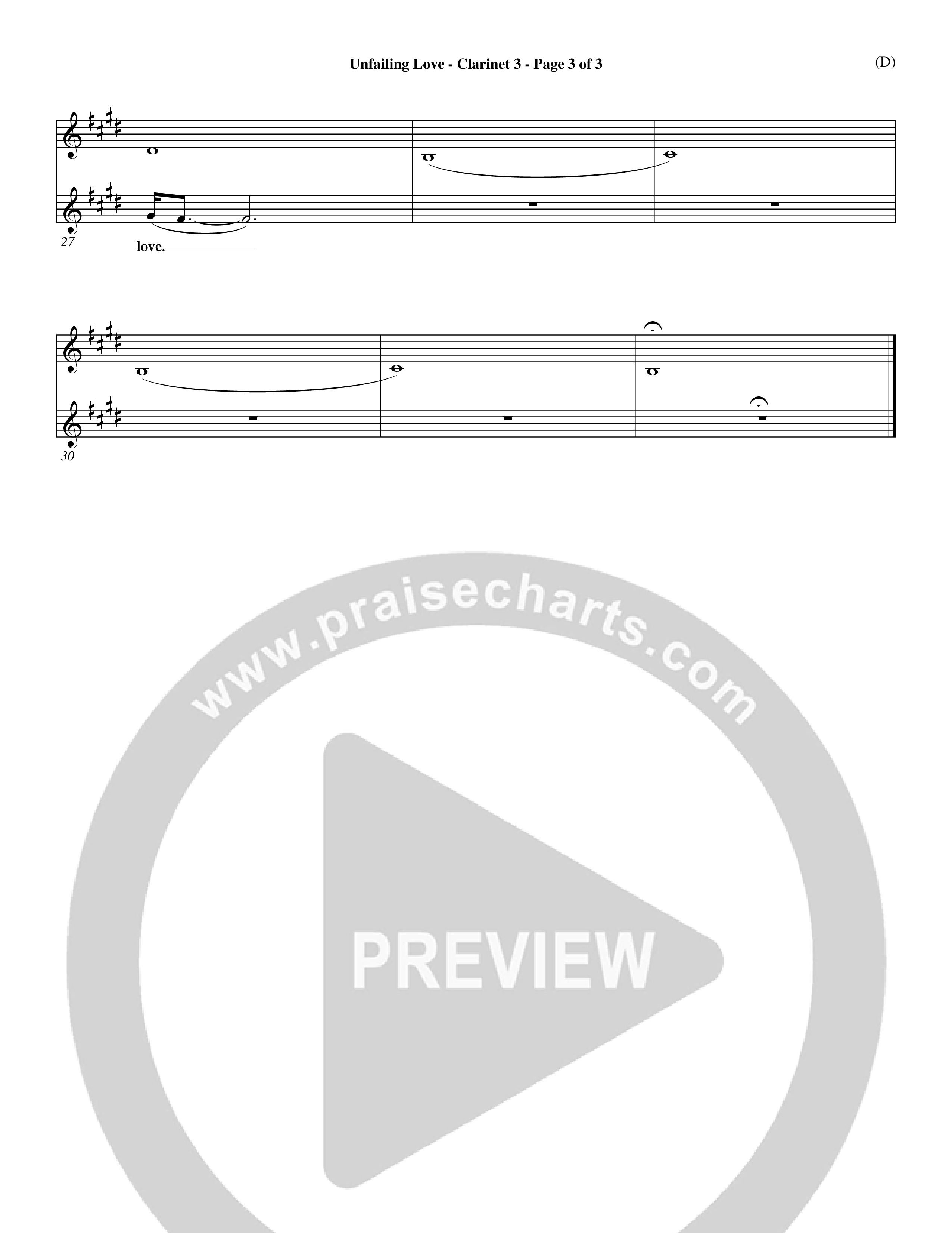 Unfailing Love (Choral Anthem SATB) Clarinet 3 (Word Music Choral / Orch. Dave Williamson)