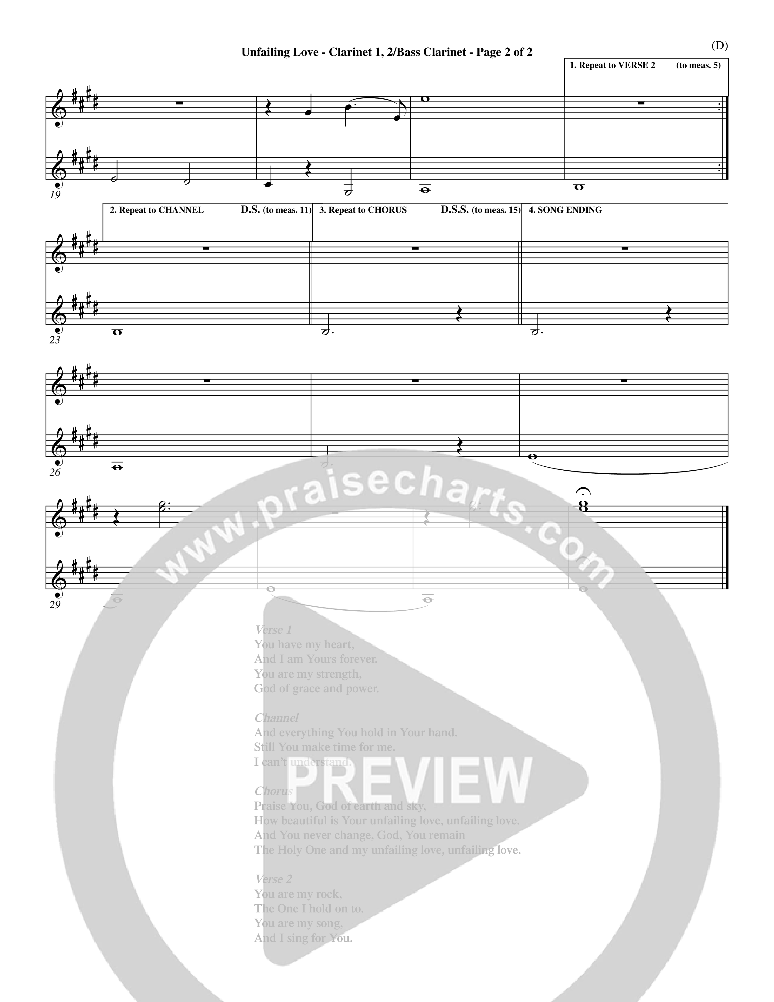 Unfailing Love (Choral Anthem SATB) Clarinet (Word Music Choral / Orch. Dave Williamson)