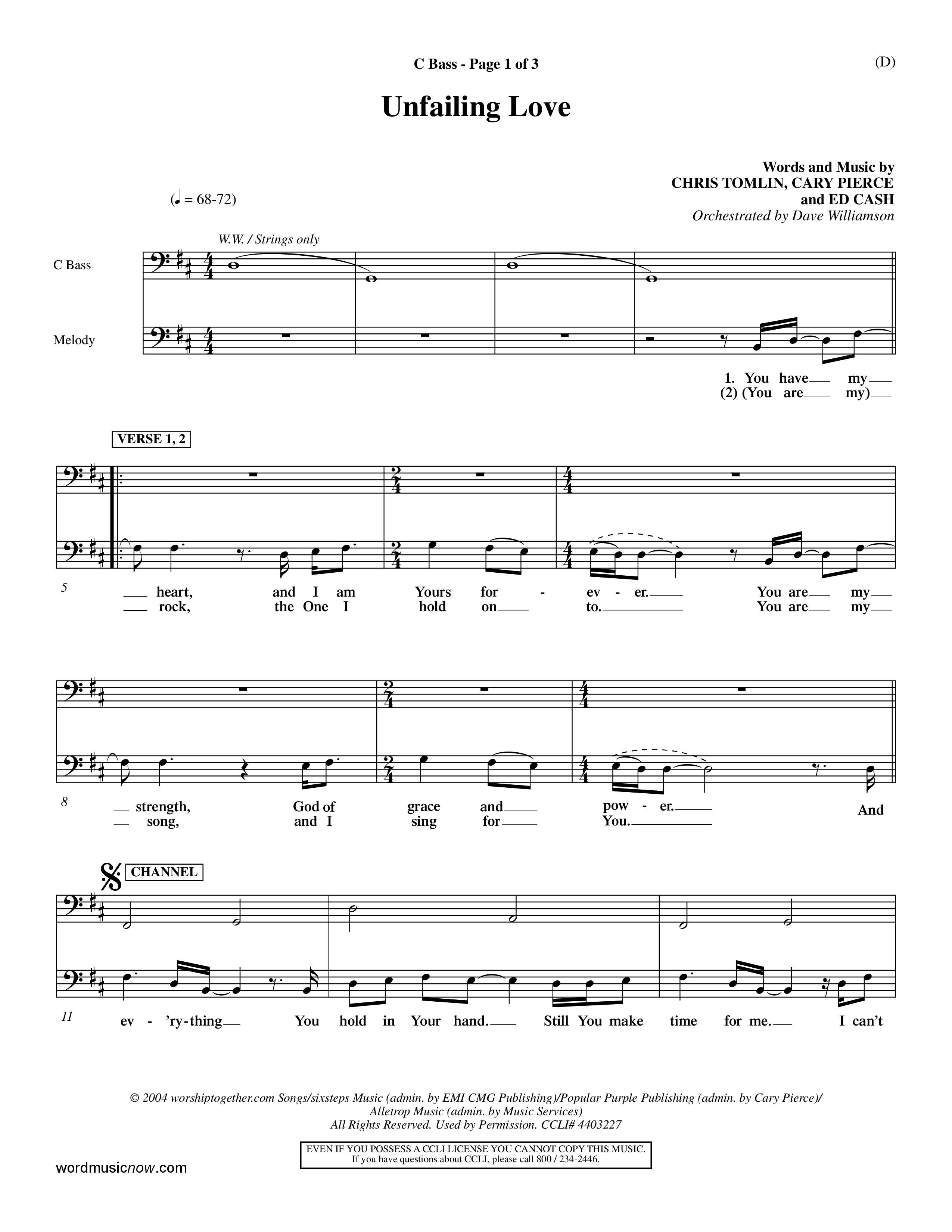 Unfailing Love (Choral Anthem SATB) Contrabass (Word Music Choral / Orch. Dave Williamson)