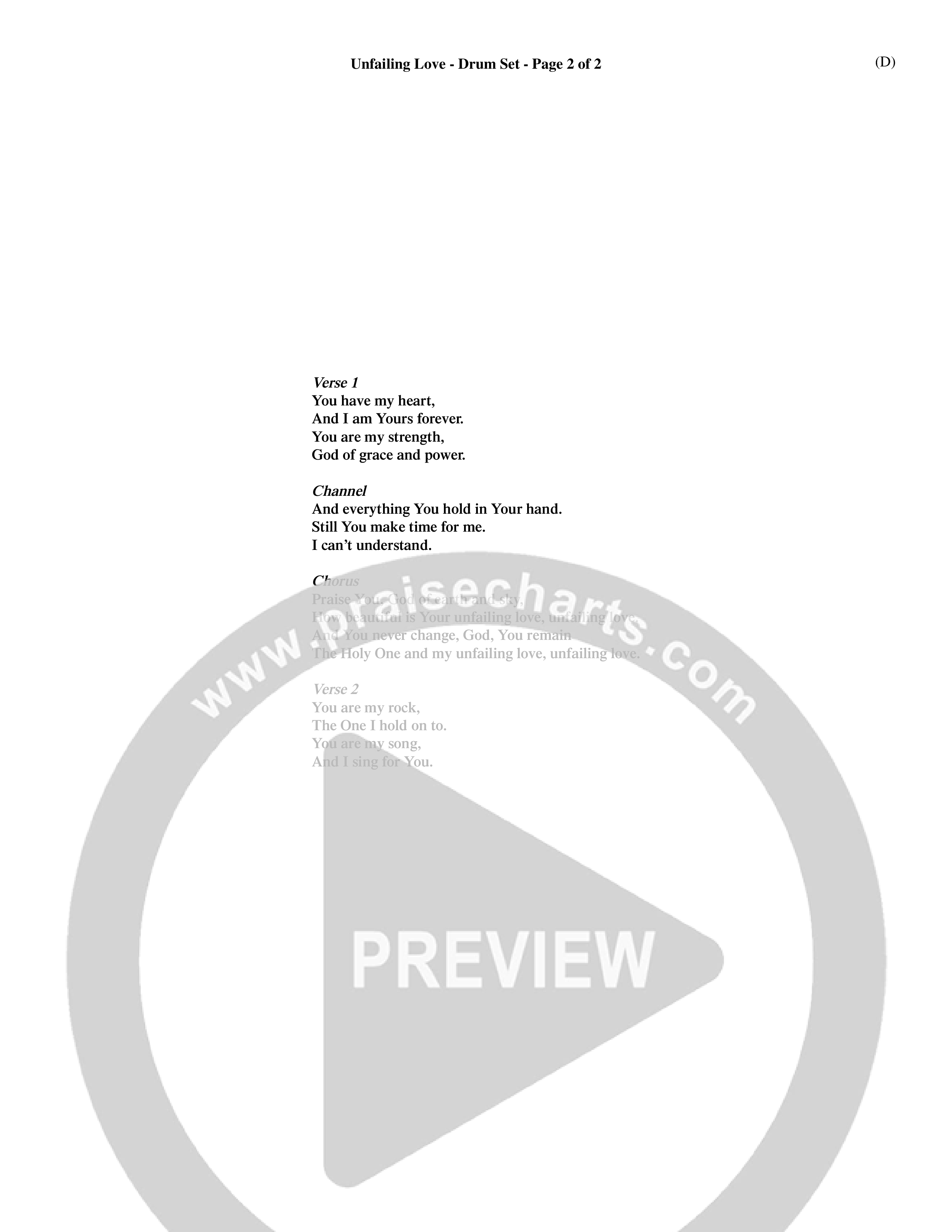 Unfailing Love (Choral Anthem SATB) Drum Set (Word Music Choral / Orch. Dave Williamson)