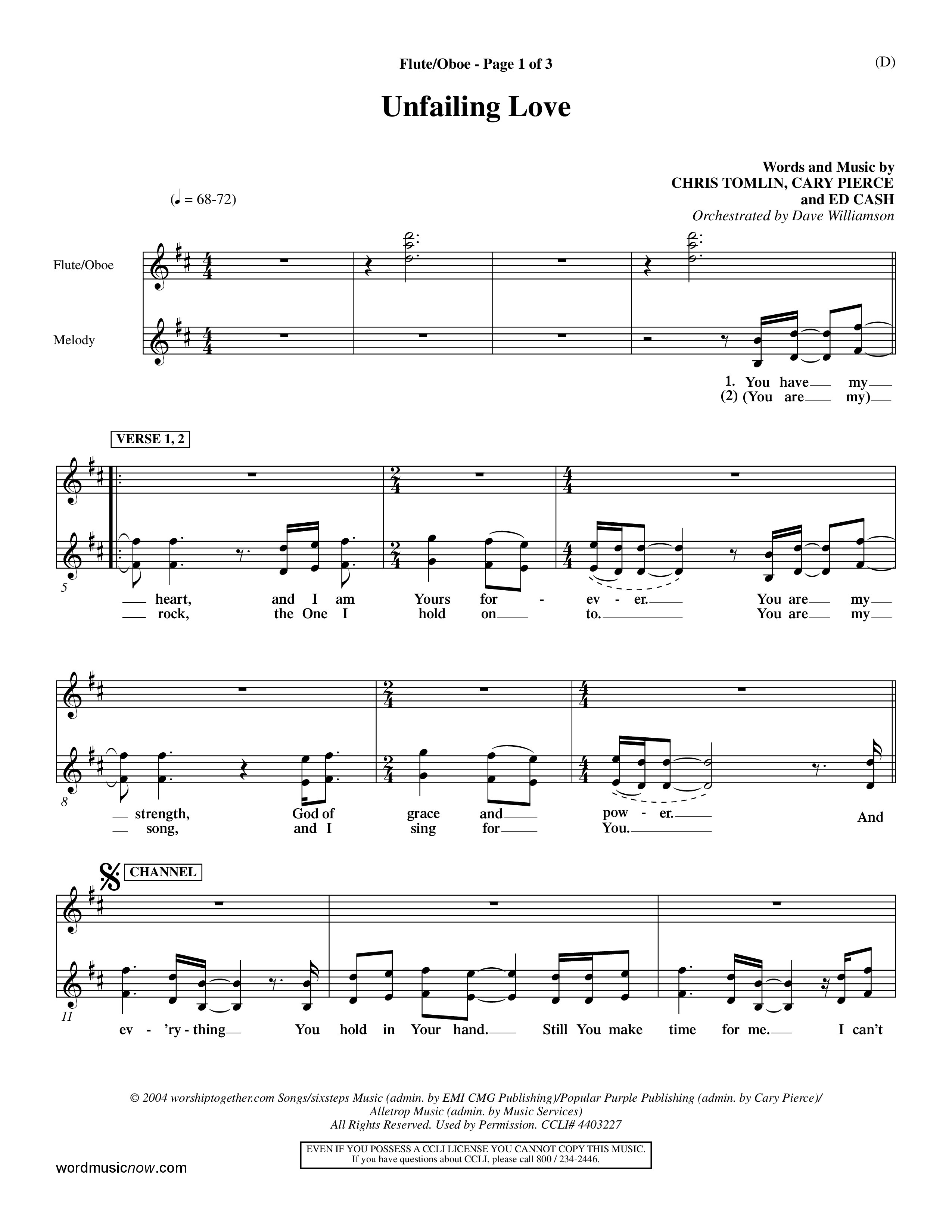 Unfailing Love (Choral Anthem SATB) Flute/Oboe (Word Music Choral / Orch. Dave Williamson)