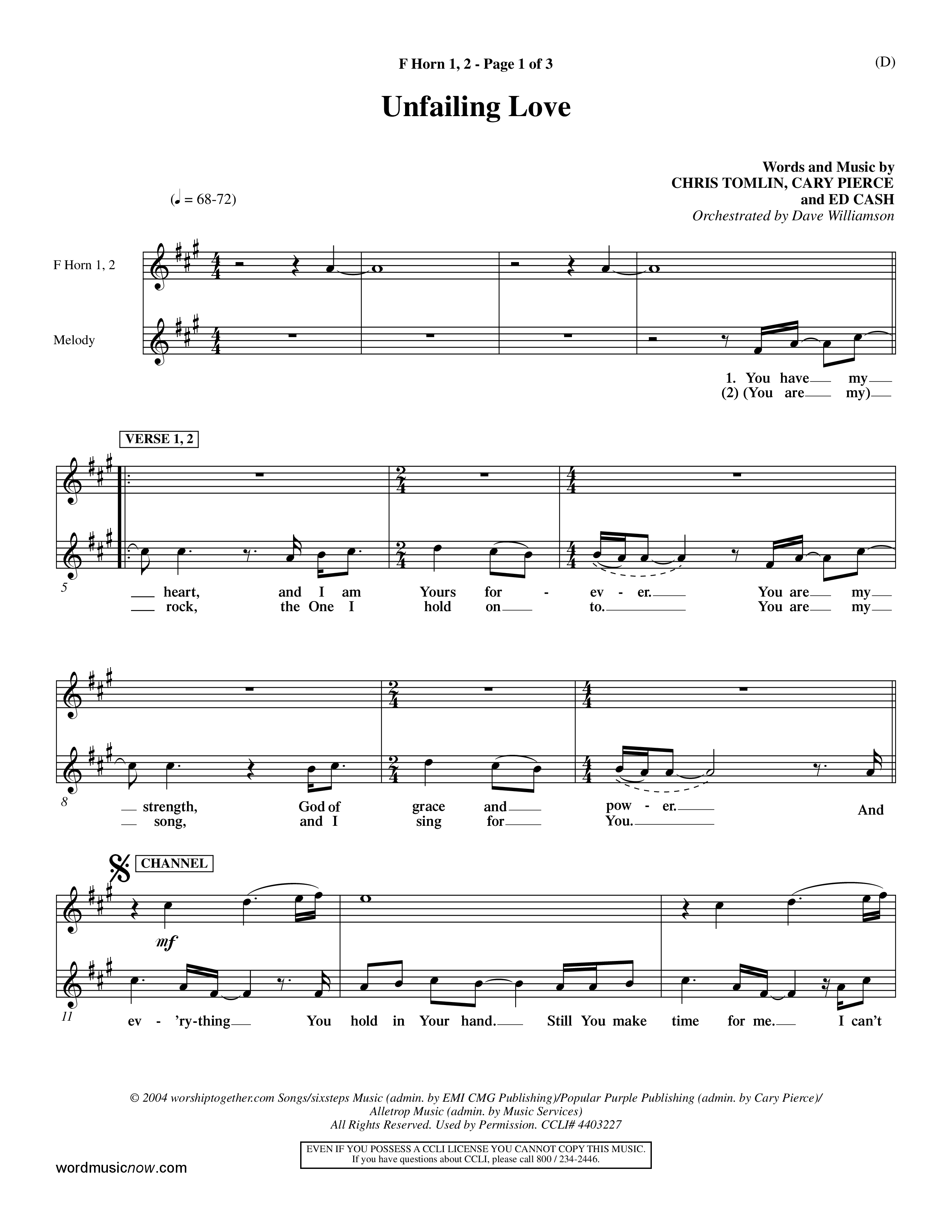 Unfailing Love (Choral Anthem SATB) French Horn (Word Music Choral / Orch. Dave Williamson)