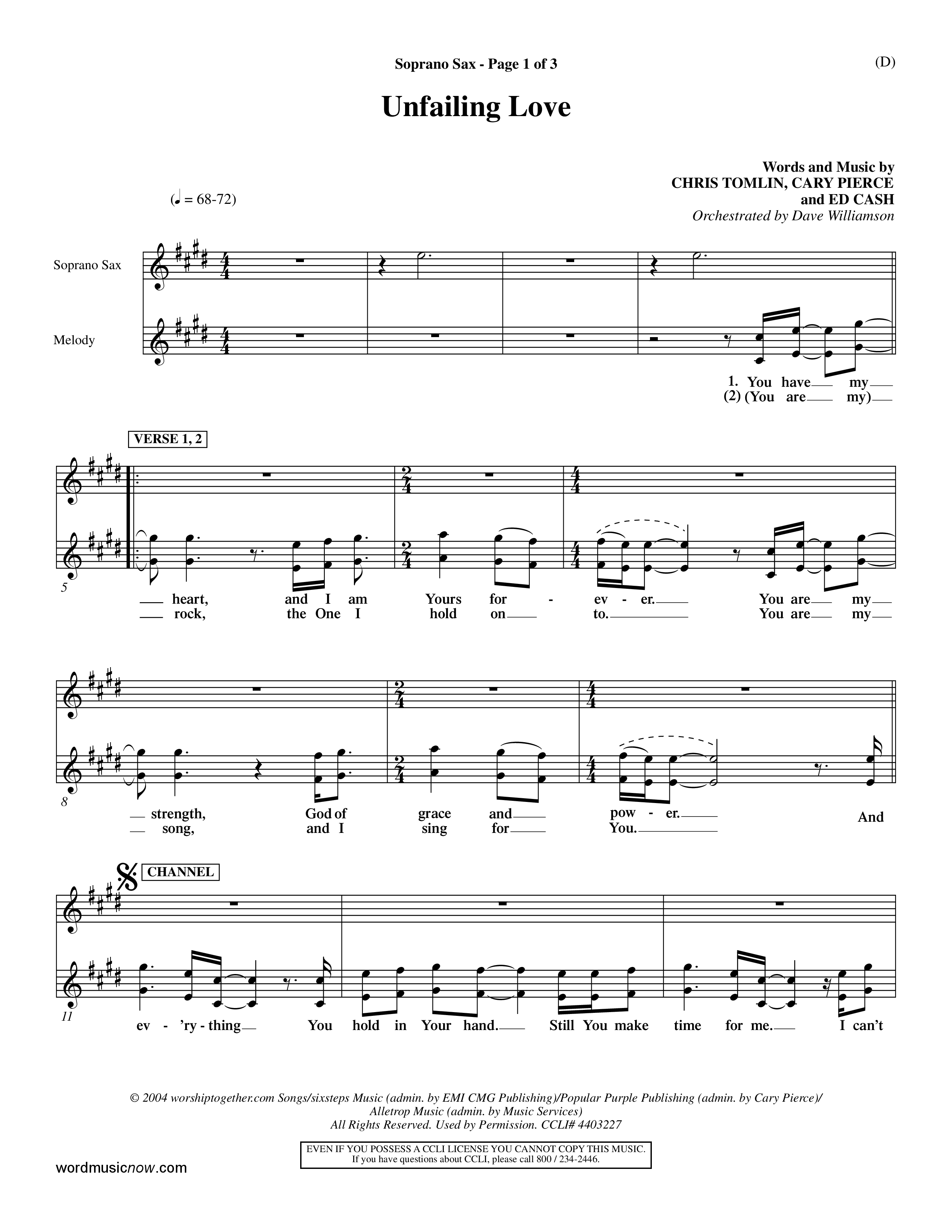Unfailing Love (Choral Anthem SATB) Saxophone (Word Music Choral / Orch. Dave Williamson)