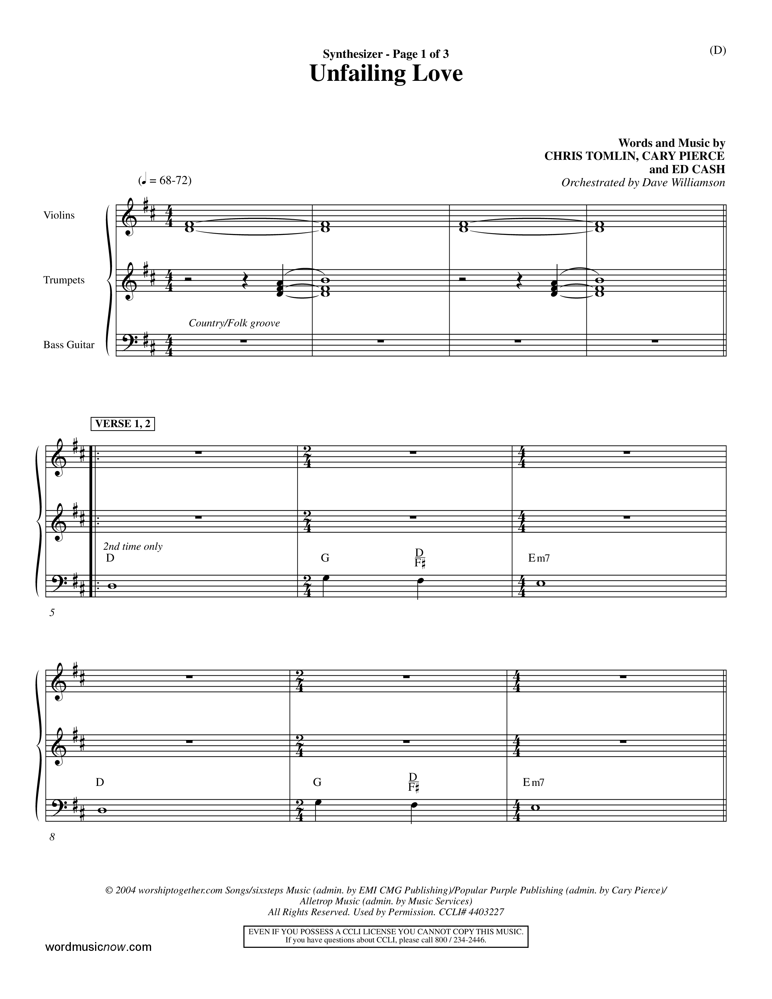 Unfailing Love (Choral Anthem SATB) Synth (Word Music Choral / Orch. Dave Williamson)