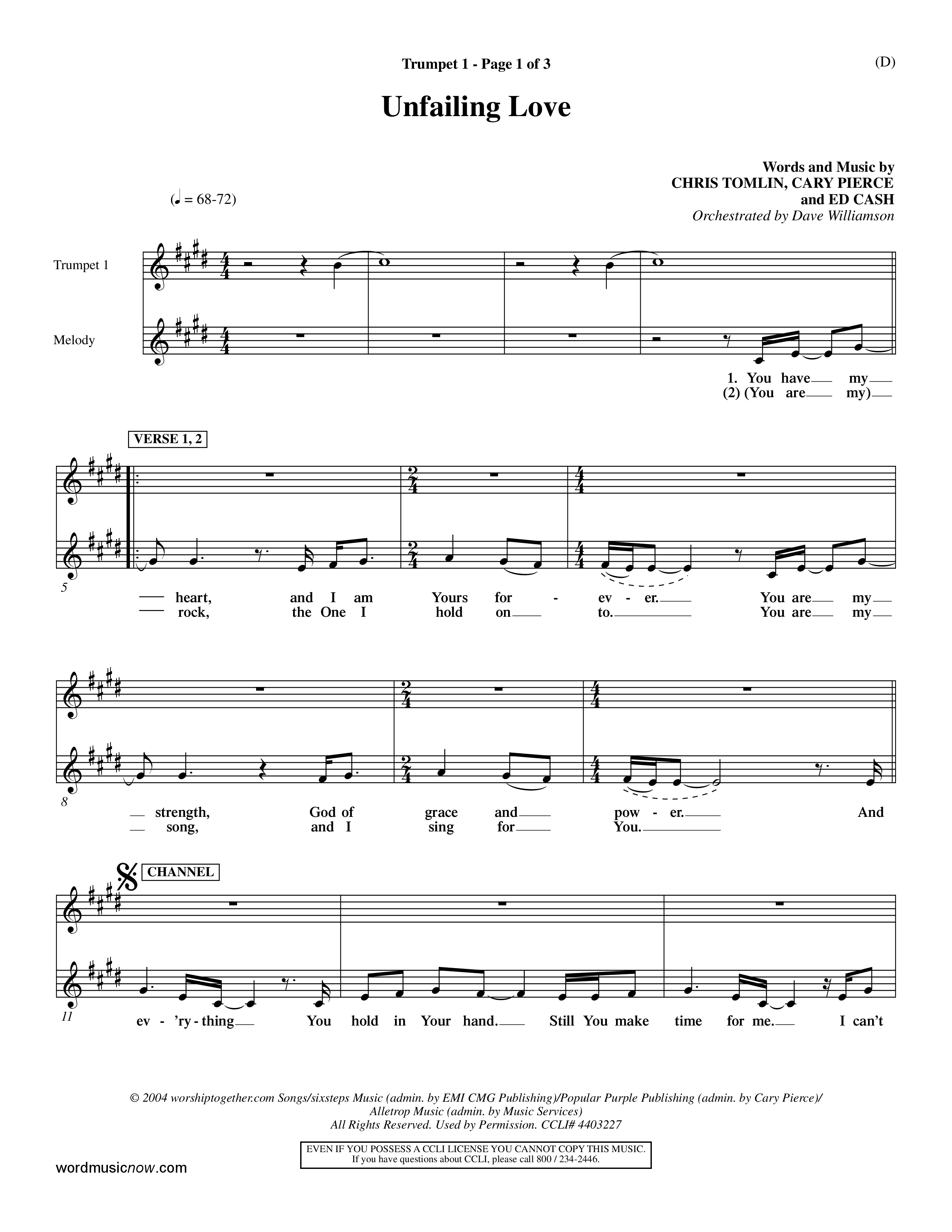 Unfailing Love (Choral Anthem SATB) Trumpet 1 (Word Music Choral / Orch. Dave Williamson)