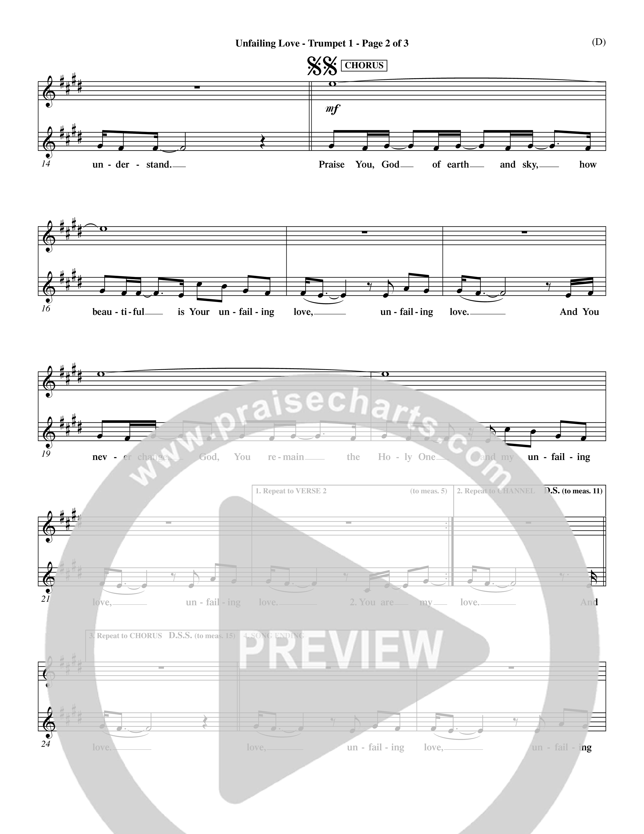 Unfailing Love (Choral Anthem SATB) Trumpet 1 (Word Music Choral / Orch. Dave Williamson)