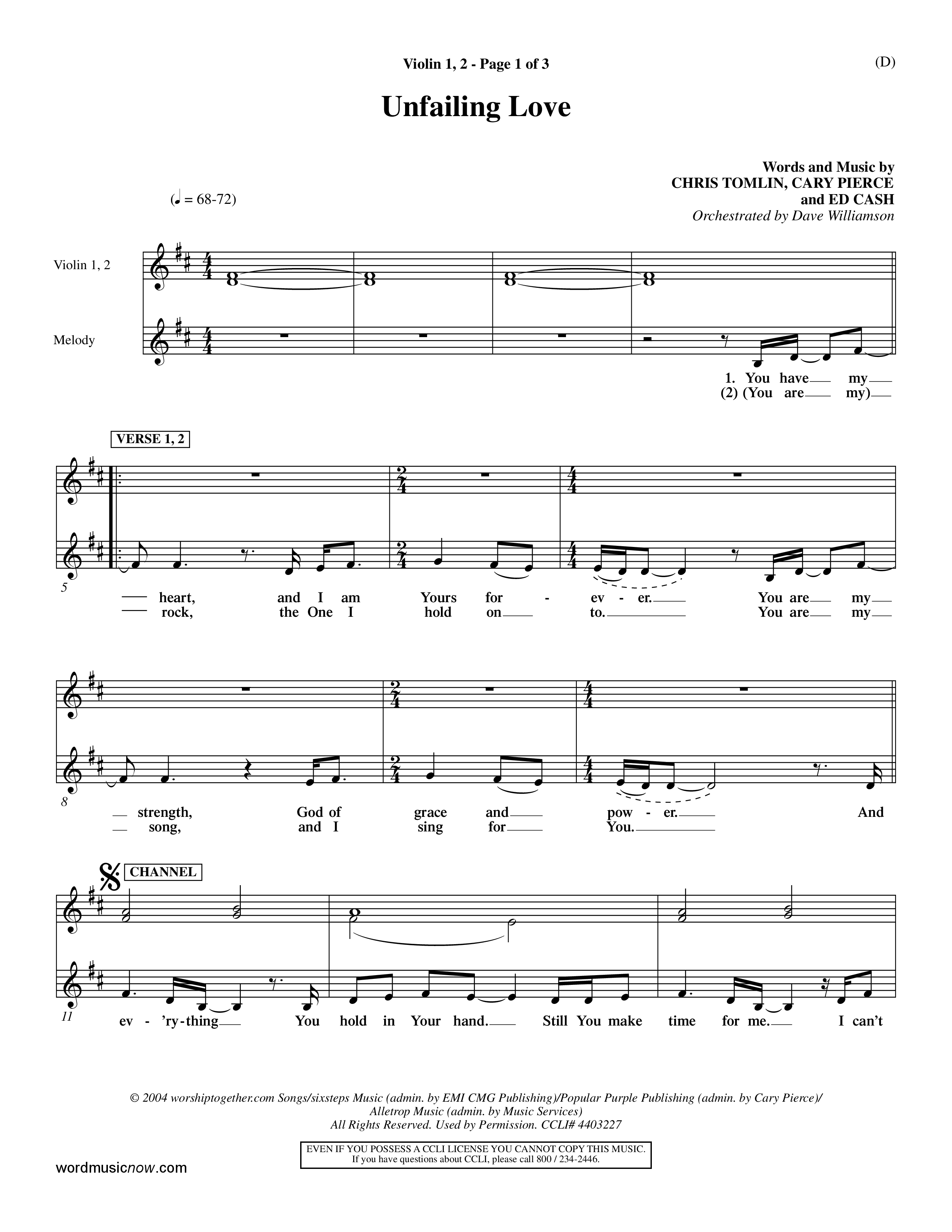 Unfailing Love (Choral Anthem SATB) Violin 1/2 (Word Music Choral / Orch. Dave Williamson)