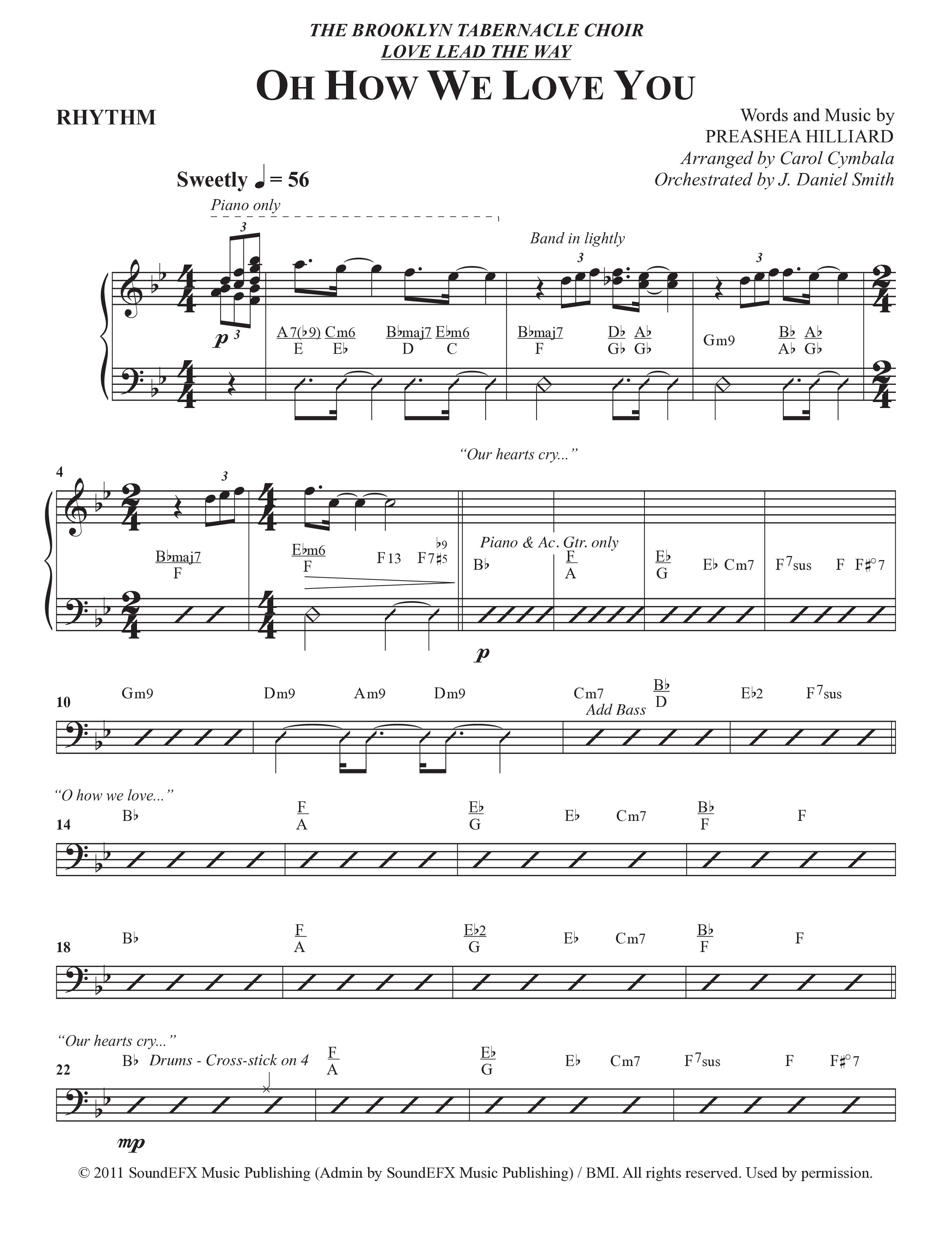 Oh How We Love You (Choral Anthem SATB) Rhythm Chart (The Brooklyn Tabernacle Choir / Arr. Carol Cymbala / Orch. J. Daniel Smith)