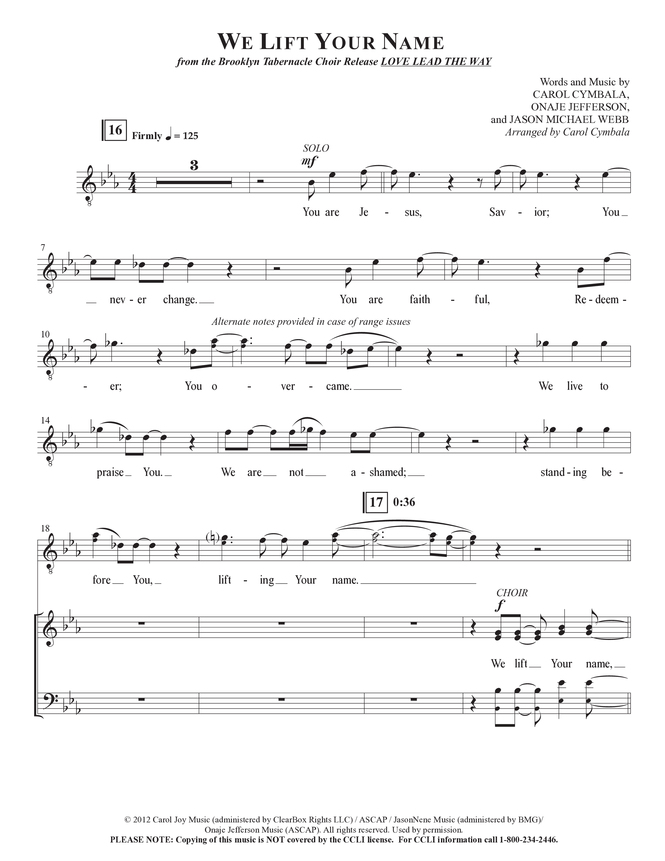 We Lift Your Name (Choral Anthem SATB) Choir Sheet (SATB) (The Brooklyn Tabernacle Choir / Arr. Carol Cymbala / Orch. Chris McDonald)