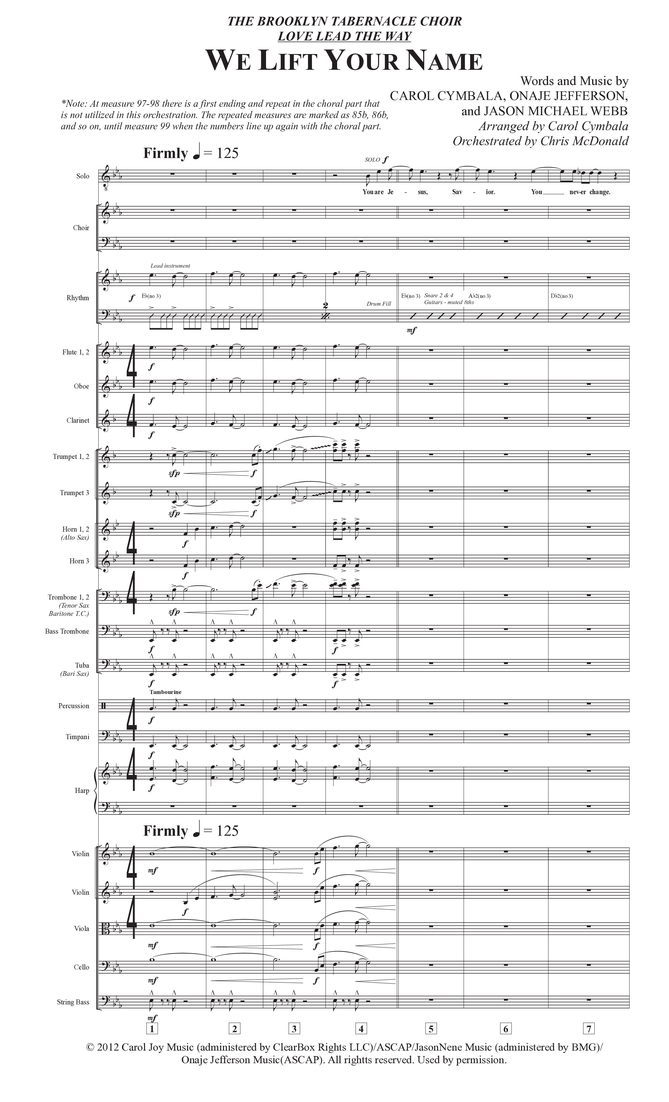 We Lift Your Name (Choral Anthem SATB) Conductor's Score (The Brooklyn Tabernacle Choir / Arr. Carol Cymbala / Orch. Chris McDonald)