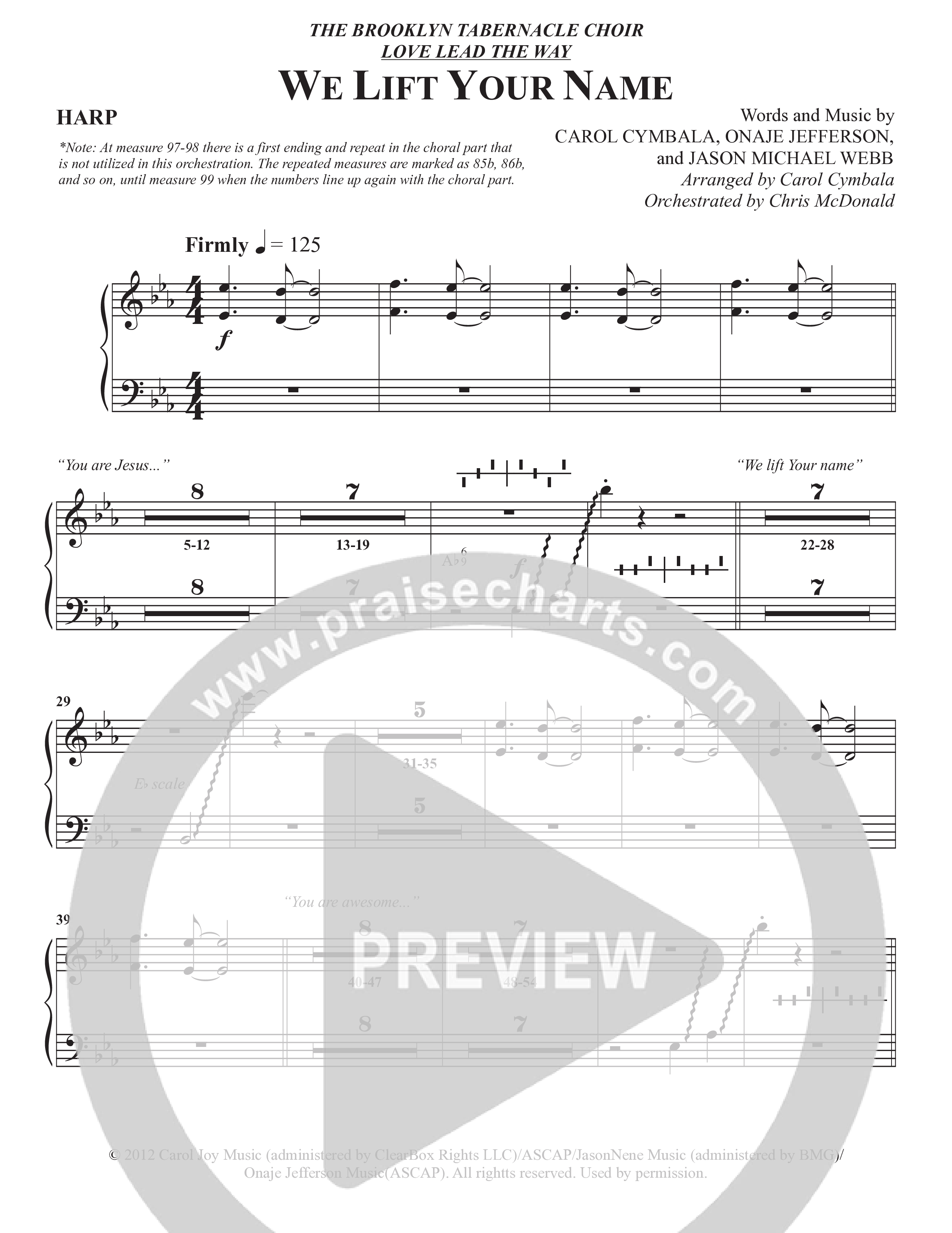We Lift Your Name (Choral Anthem SATB) Harp (The Brooklyn Tabernacle Choir / Arr. Carol Cymbala / Orch. Chris McDonald)