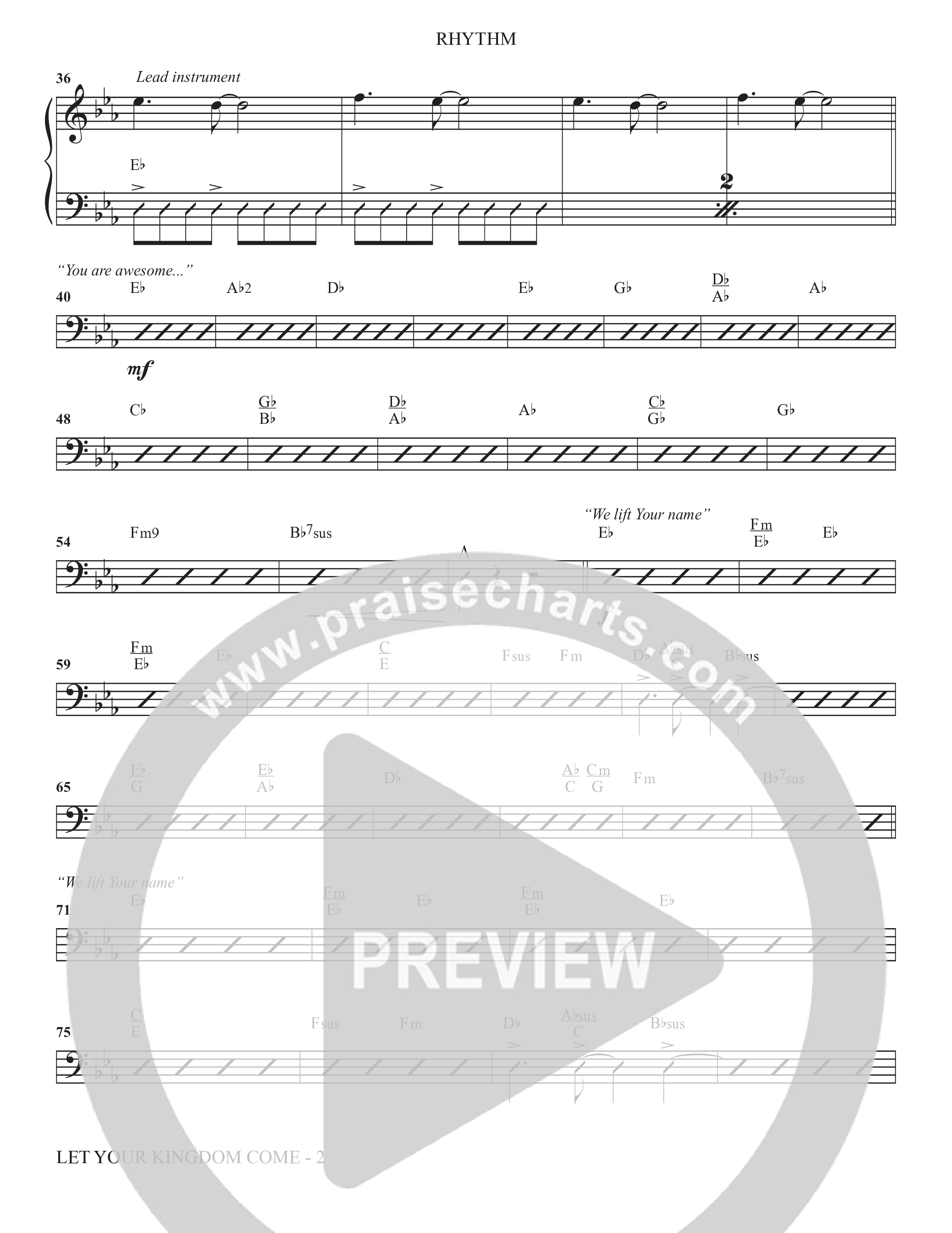 We Lift Your Name (Choral Anthem SATB) Rhythm Chart (The Brooklyn Tabernacle Choir / Arr. Carol Cymbala / Orch. Chris McDonald)