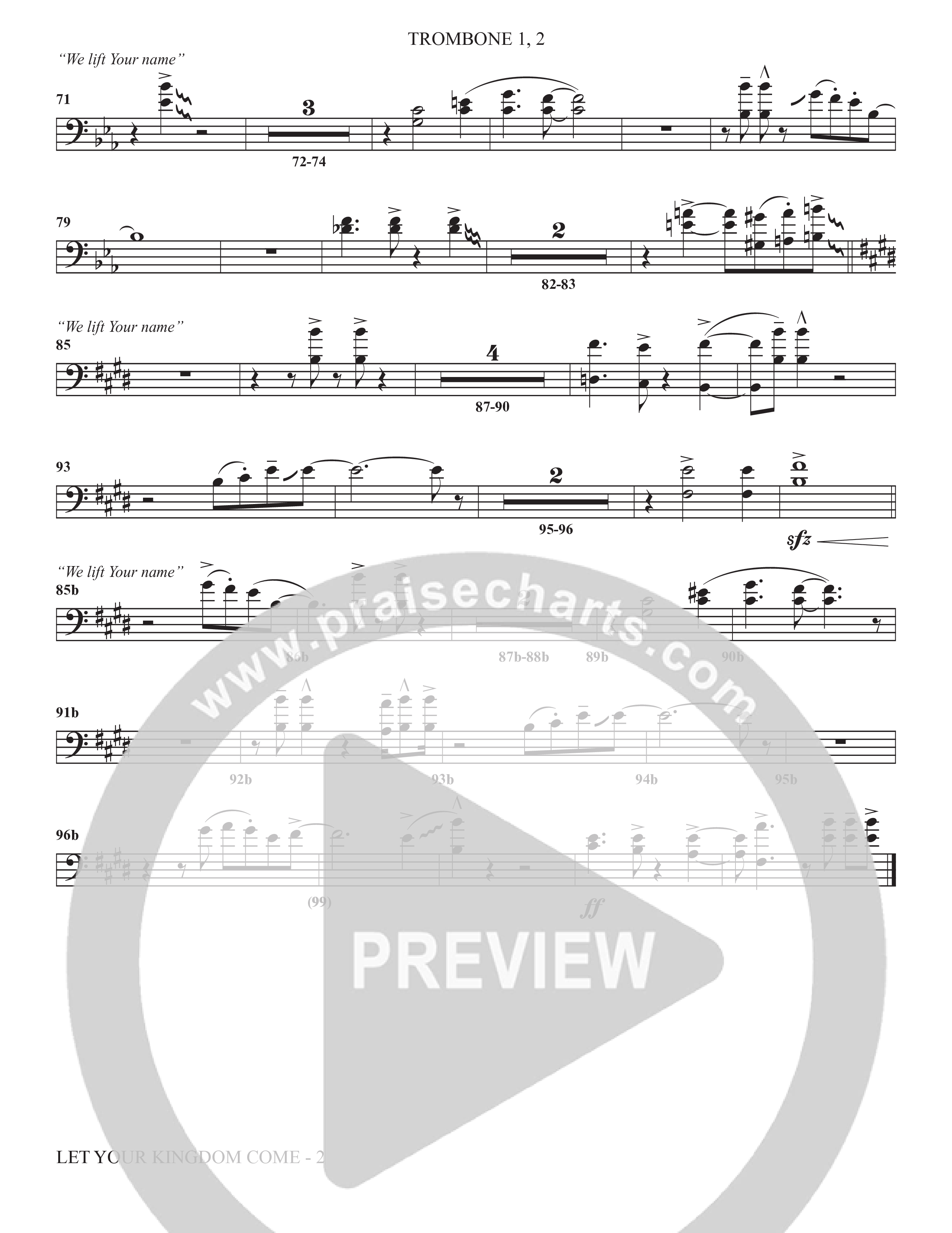 We Lift Your Name (Choral Anthem SATB) Trombone 1/2 (The Brooklyn Tabernacle Choir / Arr. Carol Cymbala / Orch. Chris McDonald)