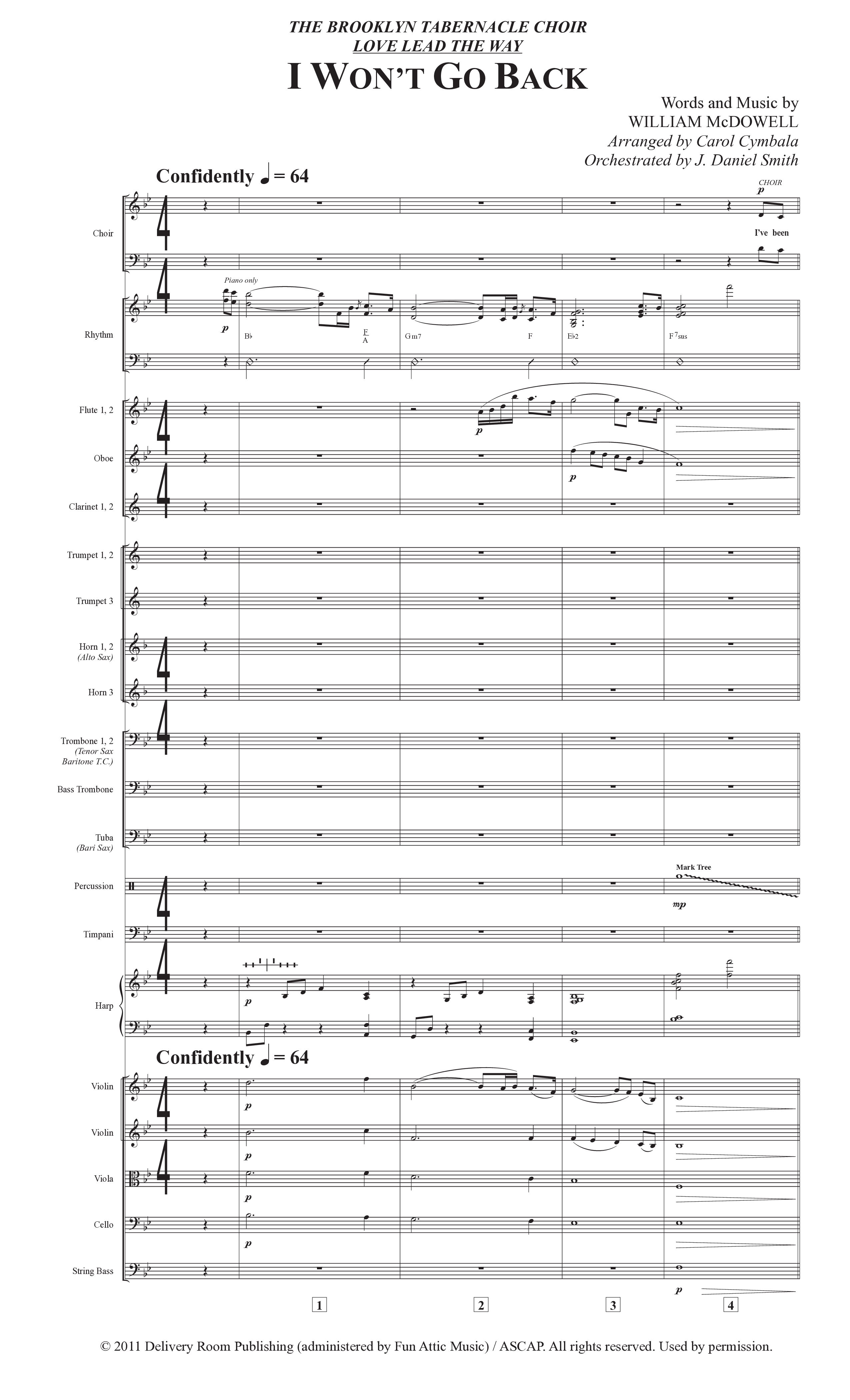 I Won't Go Back (Choral Anthem SATB) Orchestration (The Brooklyn Tabernacle Choir / Arr. Carol Cymbala / Orch. J. Daniel Smith)