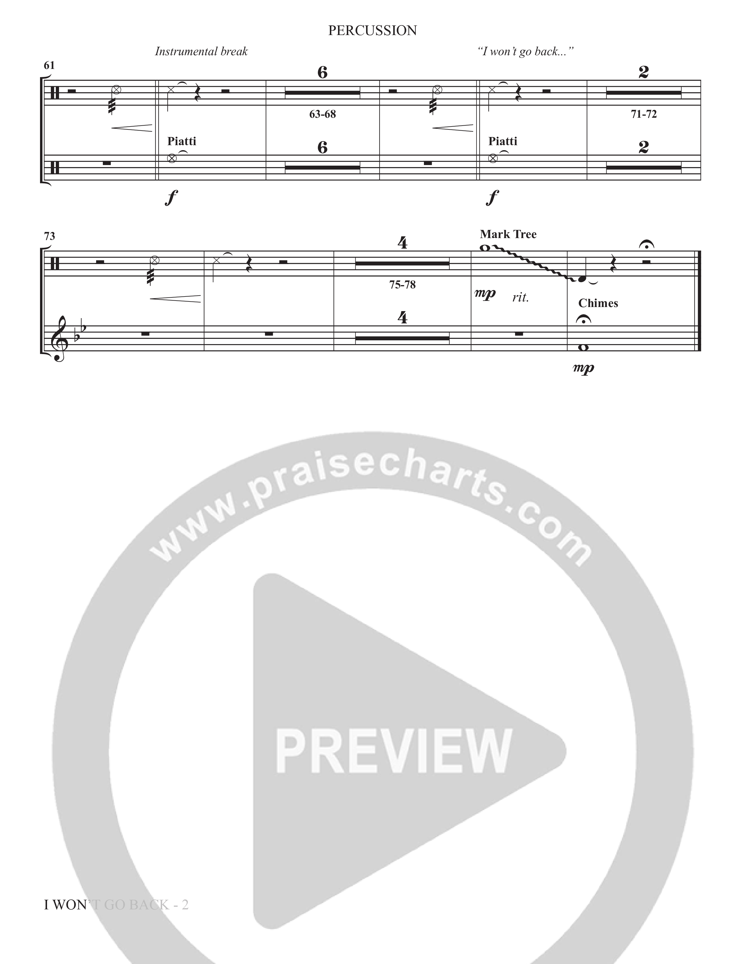 I Won't Go Back (Choral Anthem SATB) Percussion (The Brooklyn Tabernacle Choir / Arr. Carol Cymbala / Orch. J. Daniel Smith)