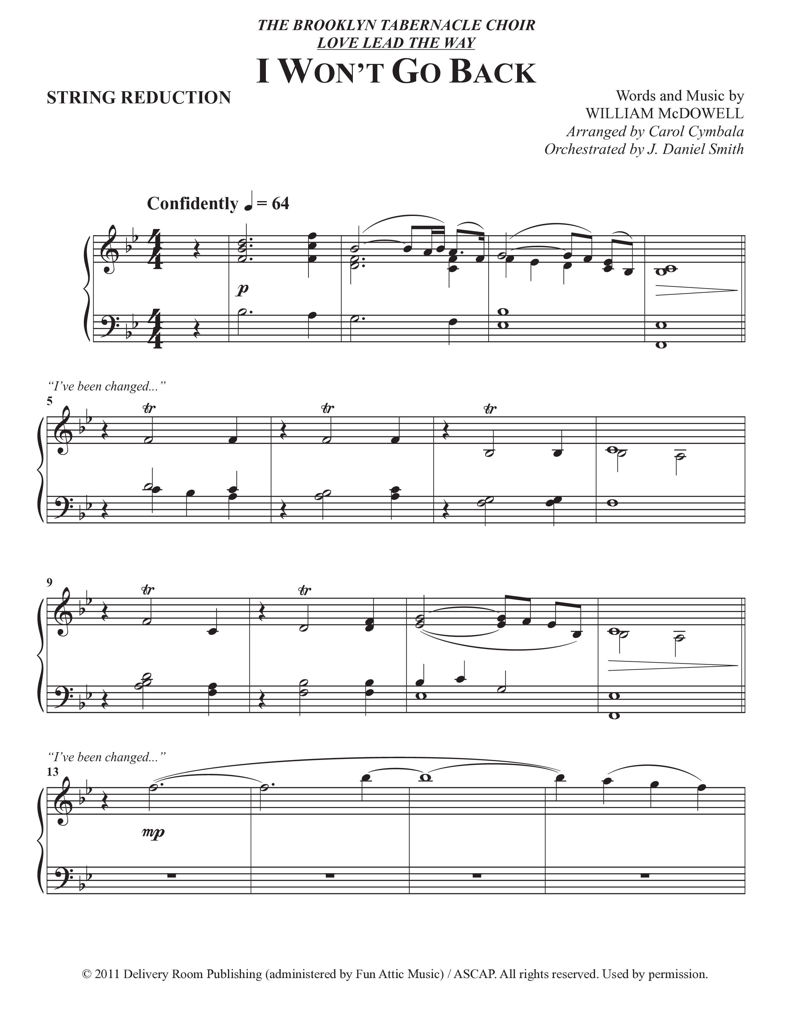 I Won't Go Back (Choral Anthem SATB) String Reduction (The Brooklyn Tabernacle Choir / Arr. Carol Cymbala / Orch. J. Daniel Smith)