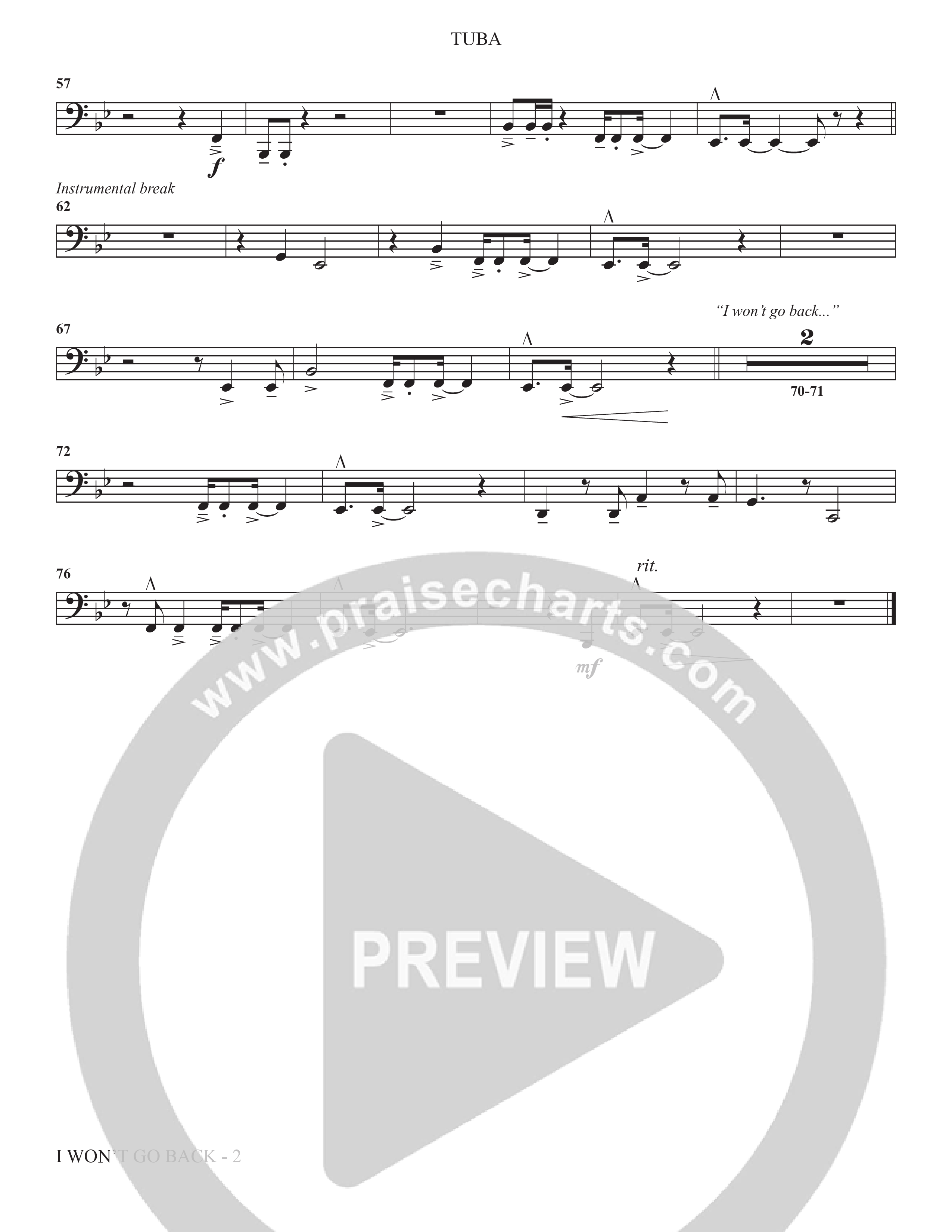 I Won't Go Back (Choral Anthem SATB) Tuba (The Brooklyn Tabernacle Choir / Arr. Carol Cymbala / Orch. J. Daniel Smith)