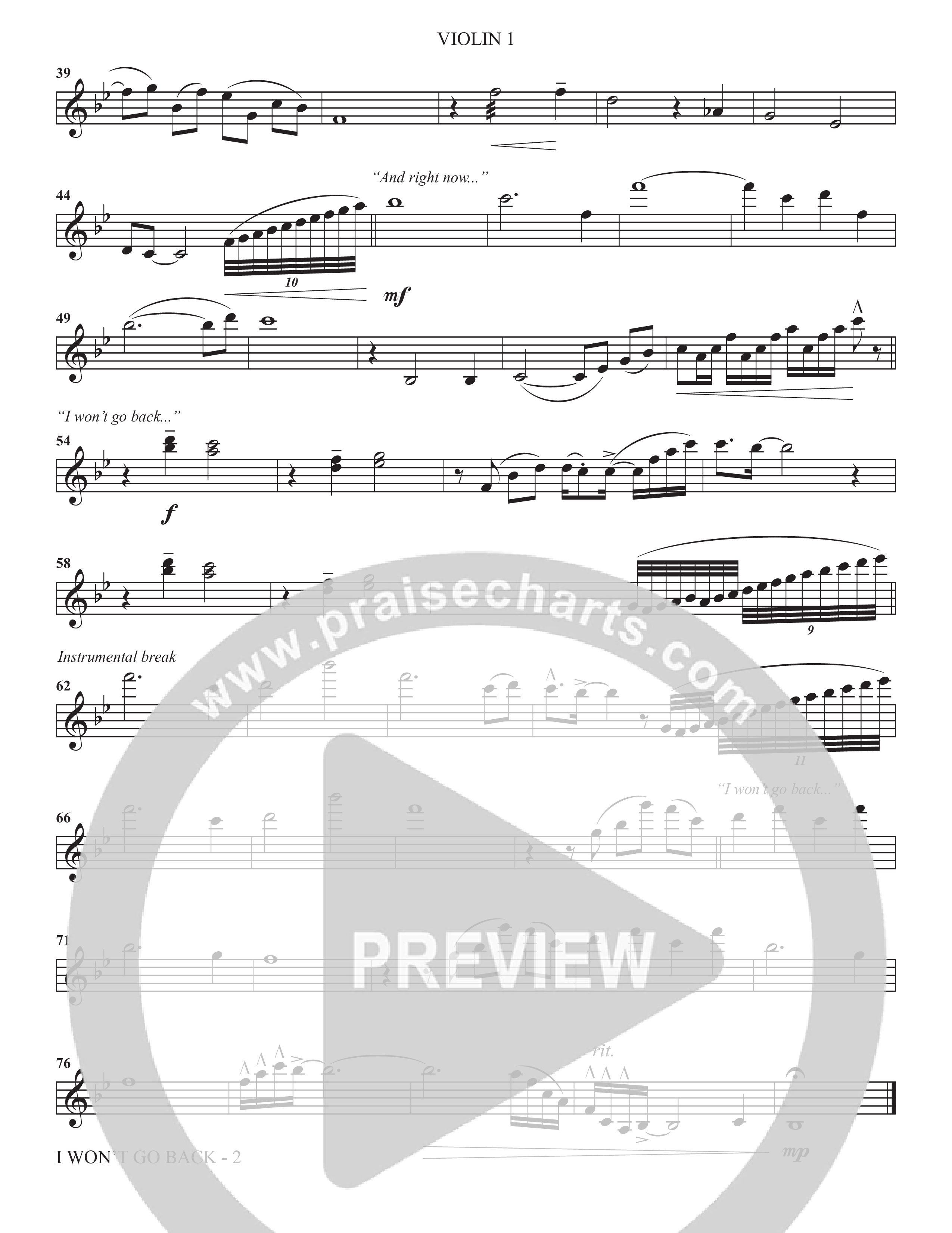 I Won't Go Back (Choral Anthem SATB) Violin 1 (The Brooklyn Tabernacle Choir / Arr. Carol Cymbala / Orch. J. Daniel Smith)